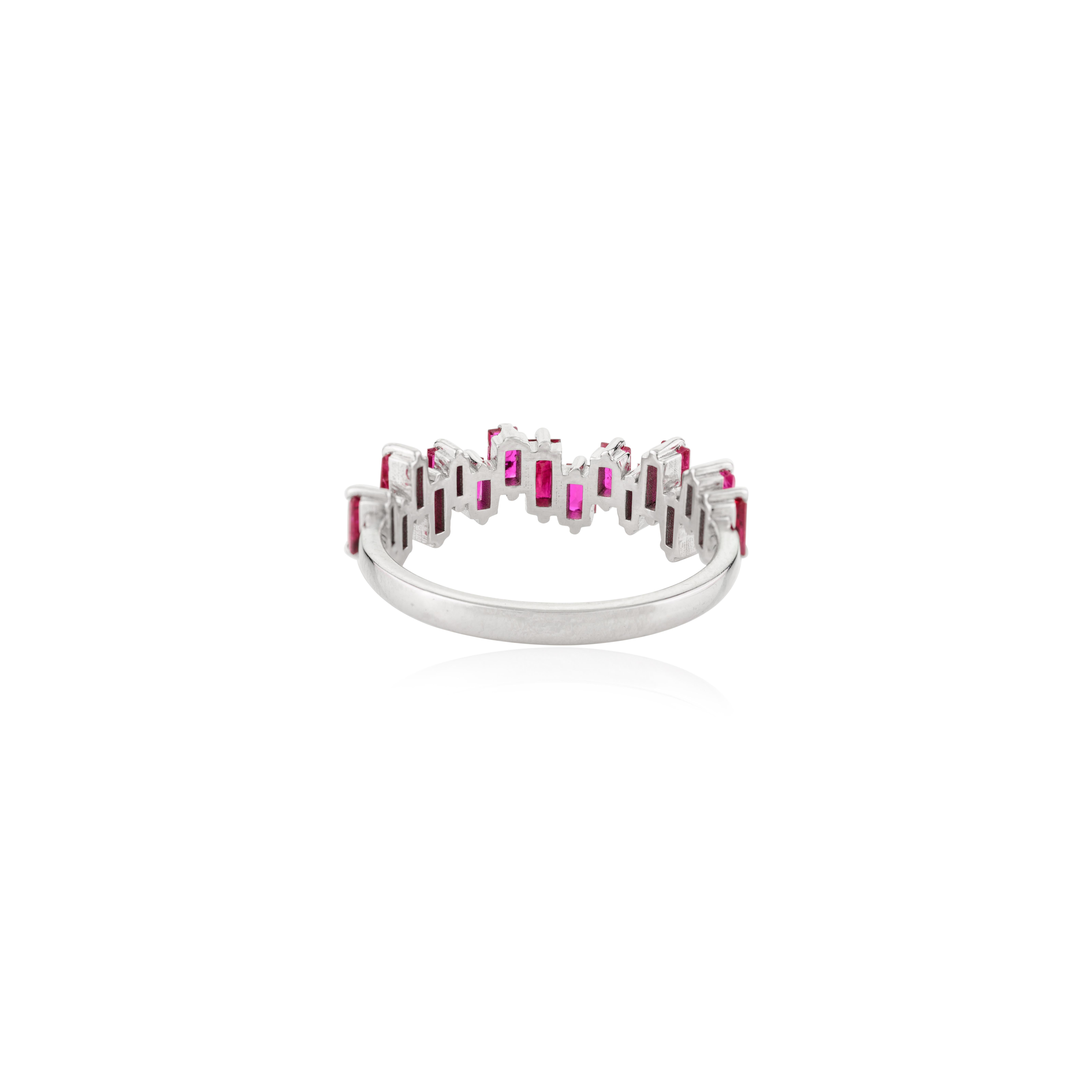 in vendita:  Anello a fascia di mezza eternità con rubino, realizzato in oro bianco massiccio 14k, anello di promessa regalo 3
