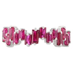 Ruby Half Eternity Band Ring Crafted in 14k Solid White Gold Promise Ring Gift