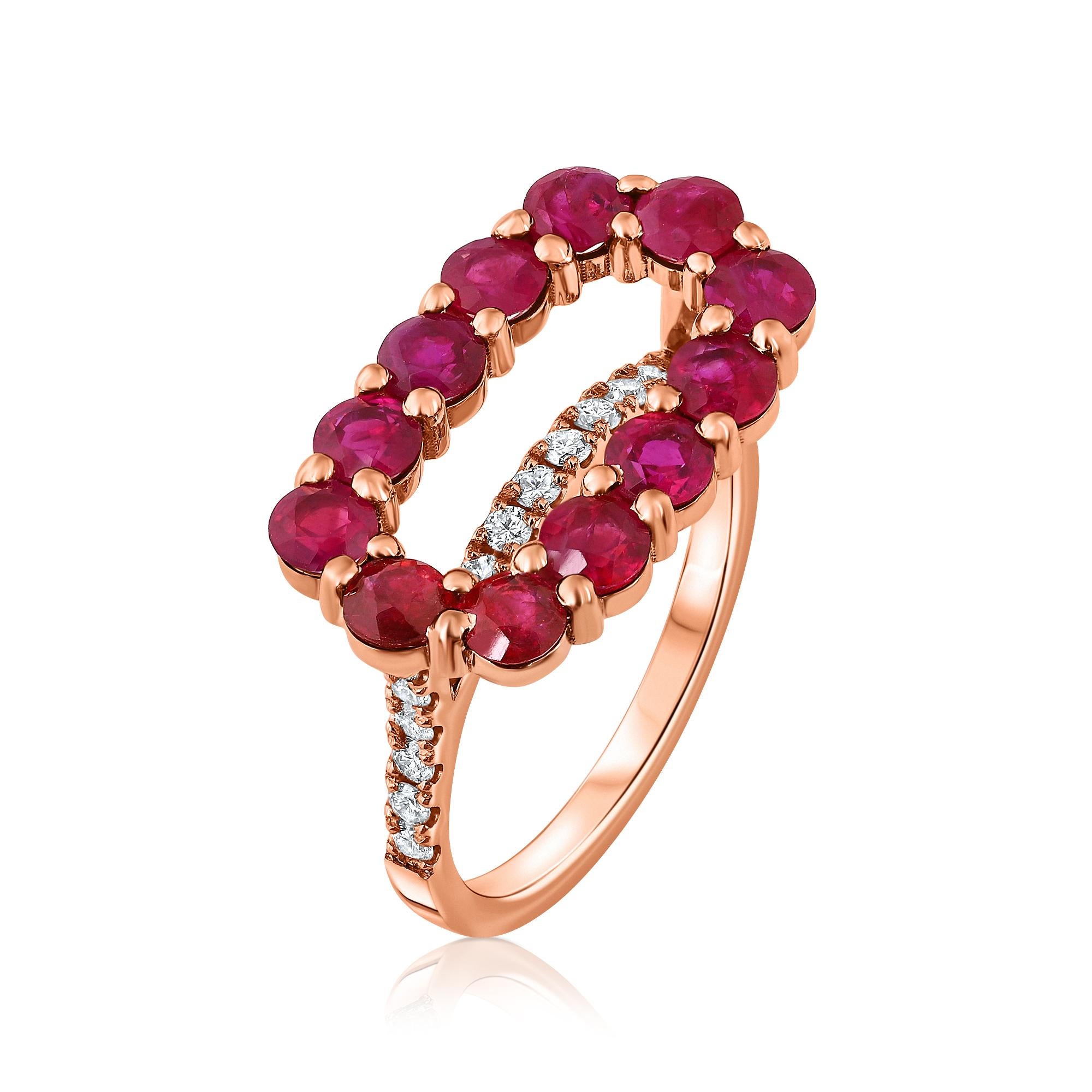 Modern Ruby Halo And Diamond Band Ring For Sale