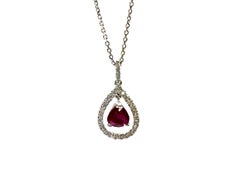 Ruby Halo Pear Diamond Necklace