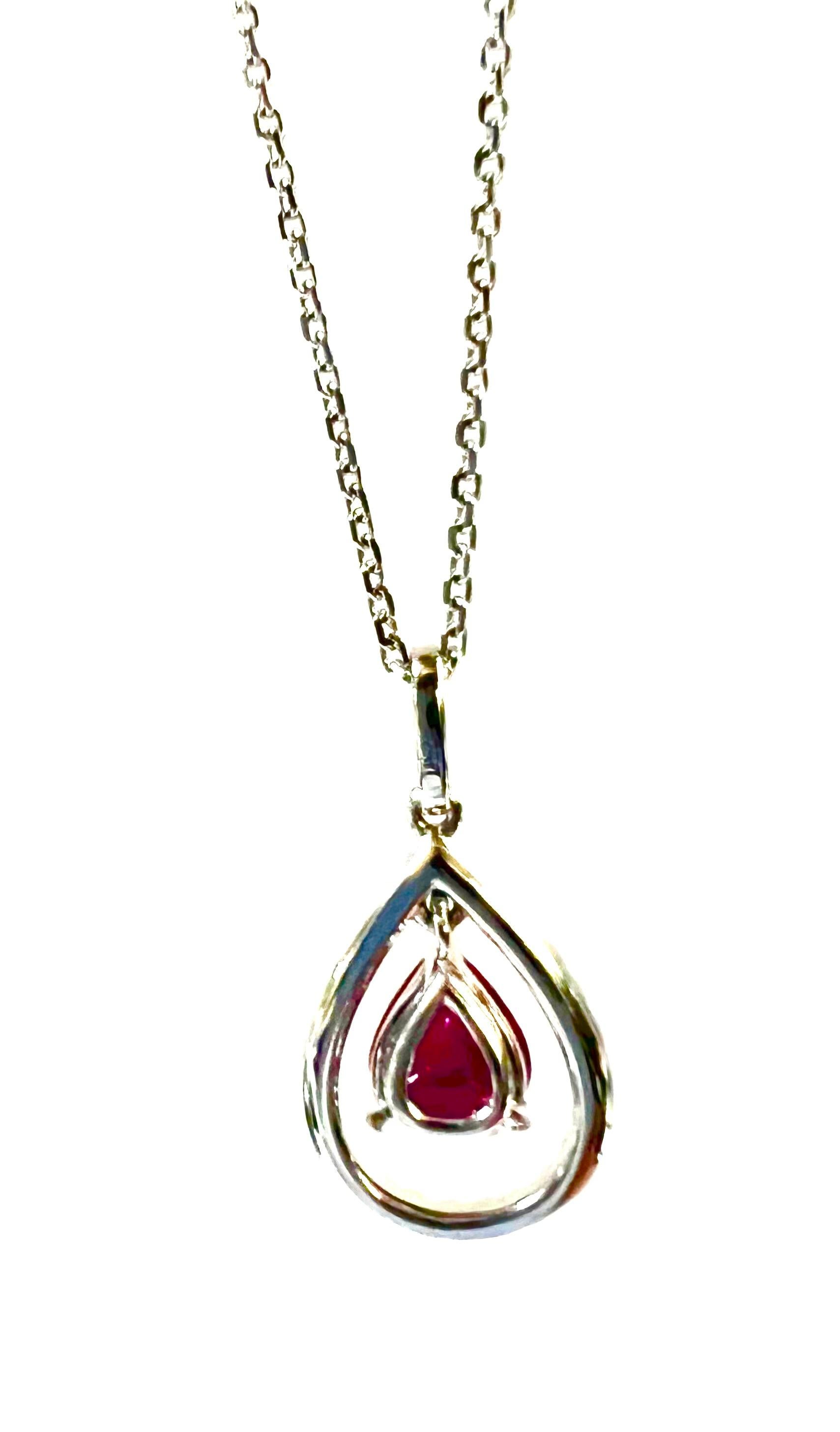 Modern Ruby Halo Pear Diamond Necklace For Sale