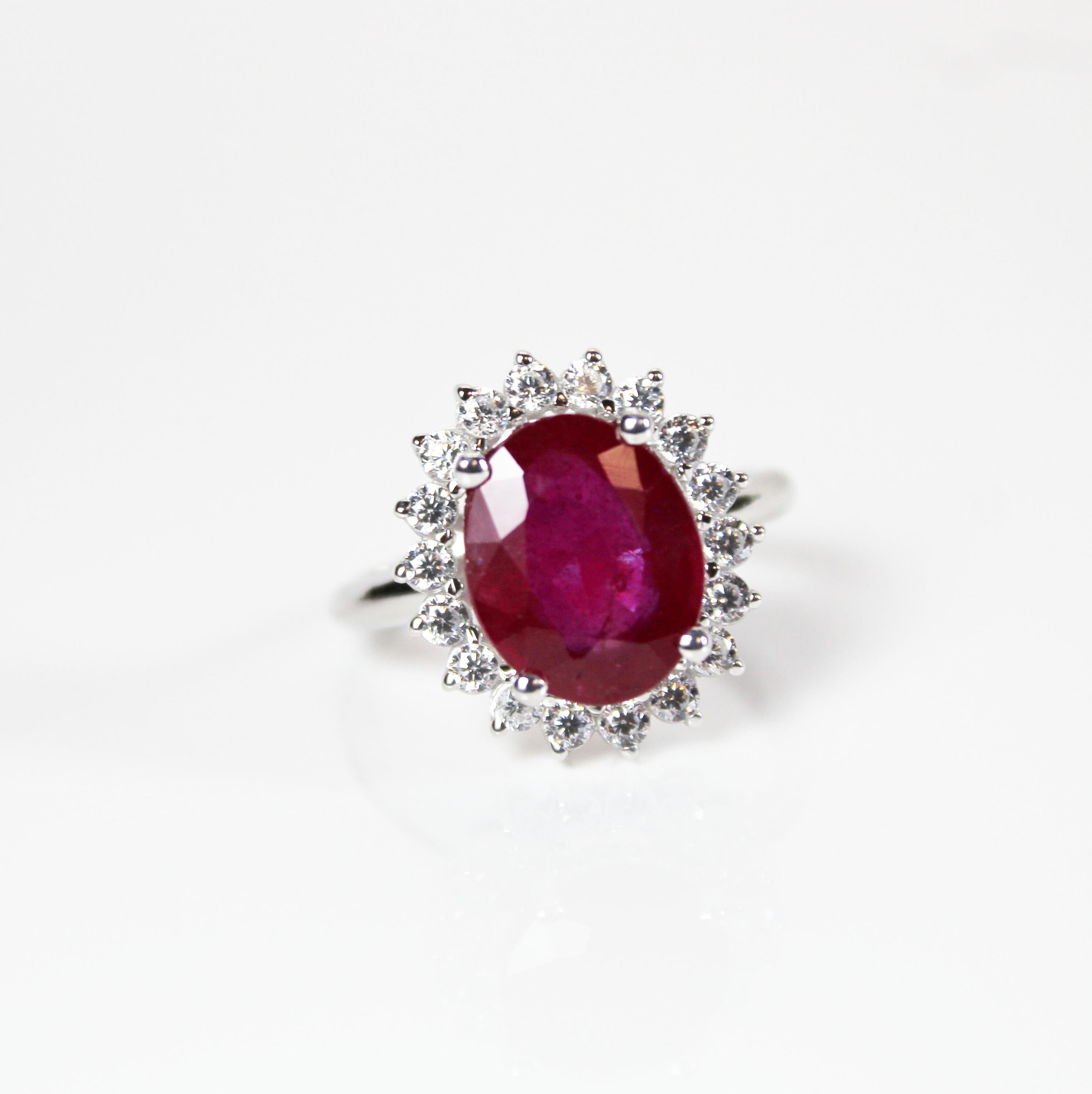 Contemporary Ruby Halo Ring For Sale