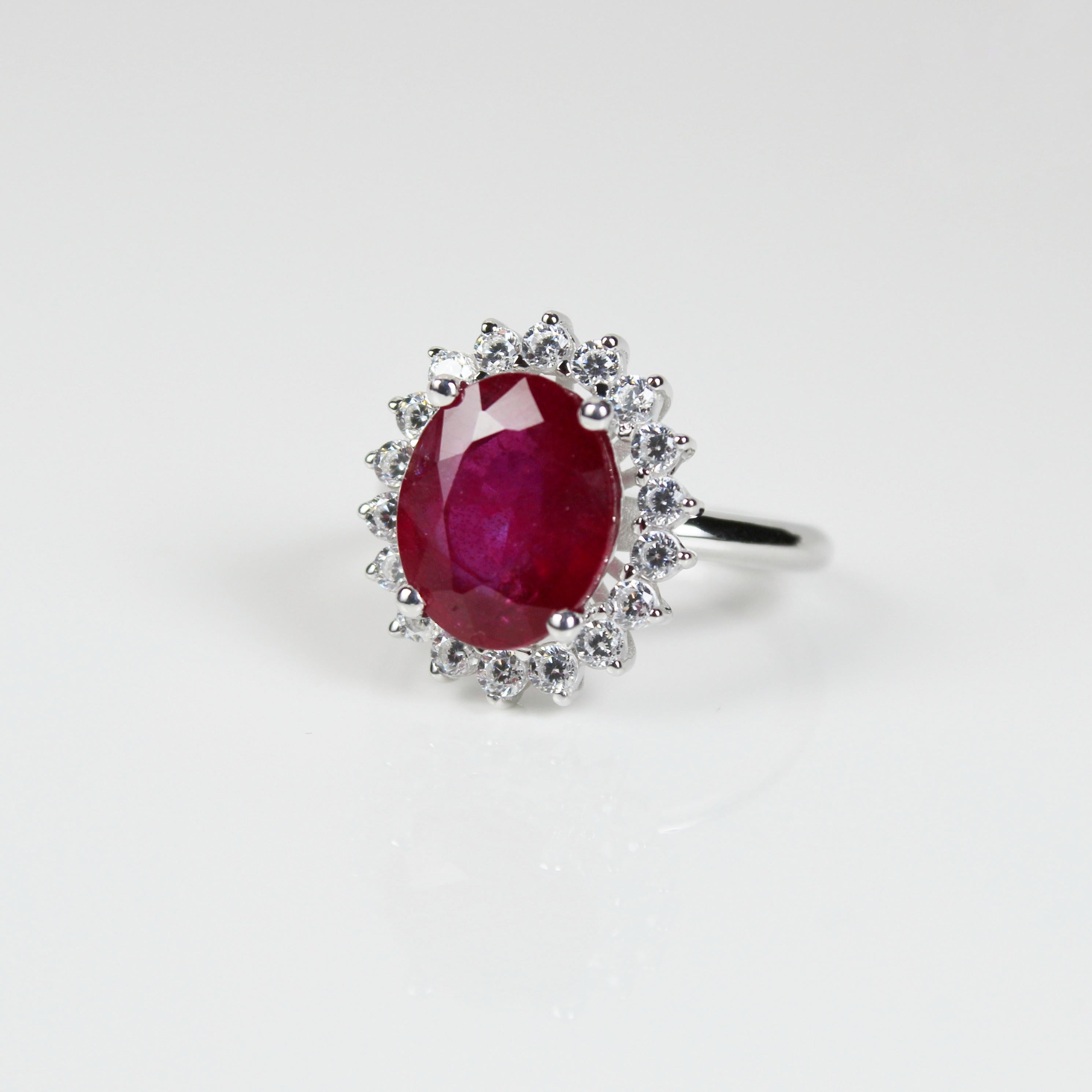 Oval Cut Ruby Halo Ring For Sale