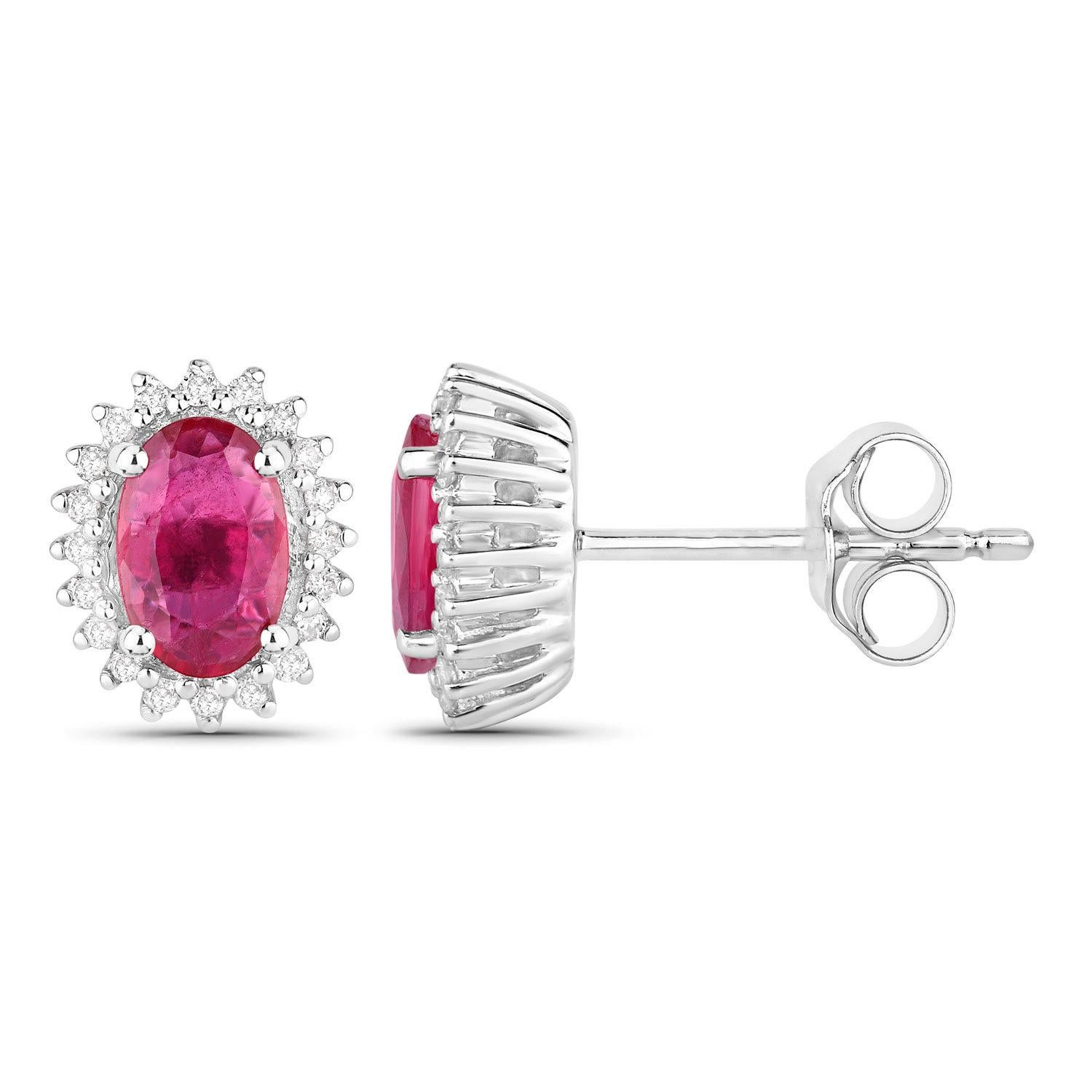 Contemporaneo Ruby Halo Stud Earrings Diamonds 1.1 Carats 14K White Gold in vendita