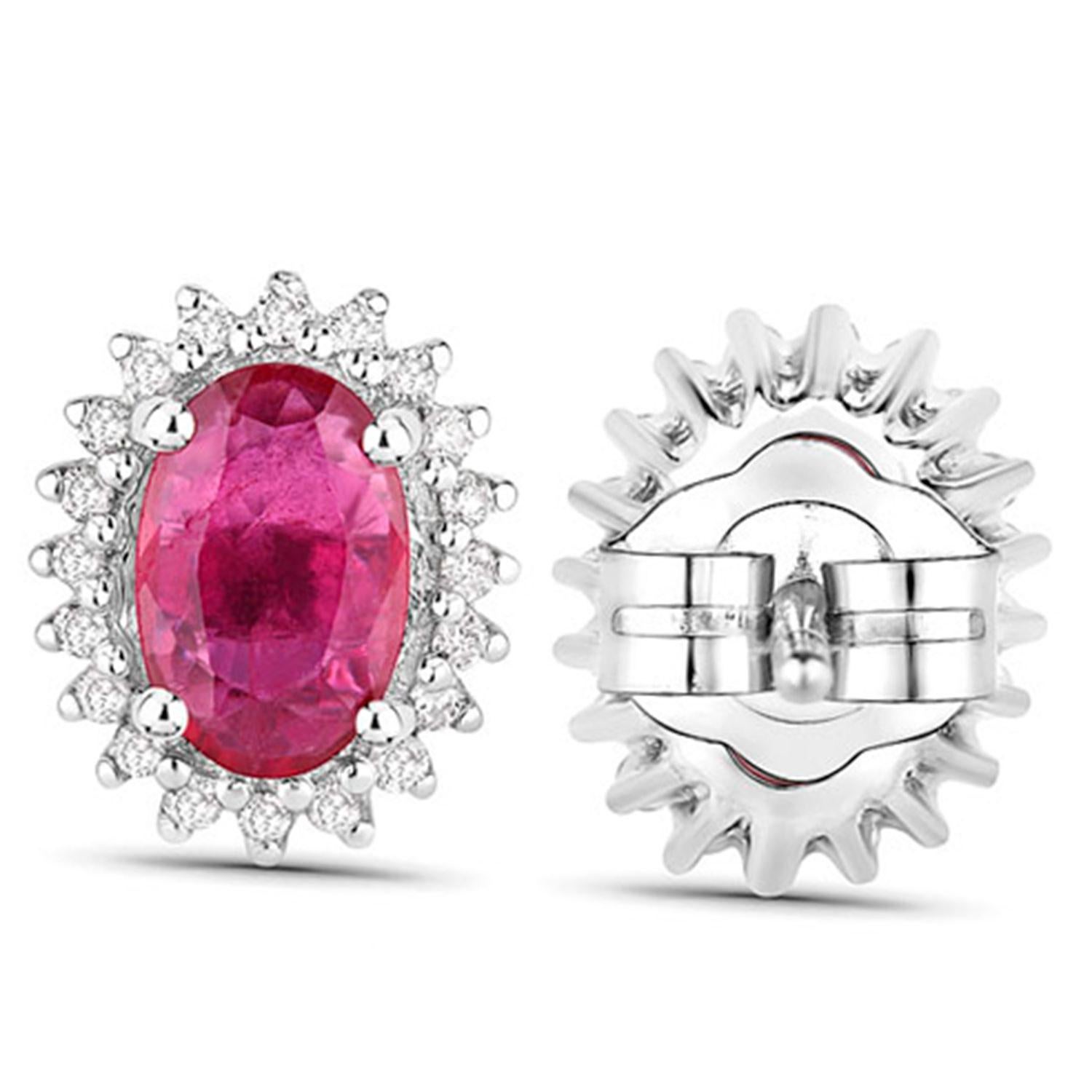 Ruby Halo Stud Earrings Diamonds 1.1 Carats 14K White Gold In condizioni ottime in vendita a Punta Gorda, FL