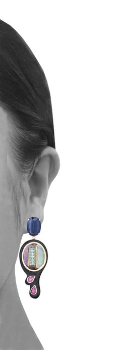 MAIKO NAGAYAMA Ruby Jet and Other Multi-Color Gemstone Contemporary Earrings