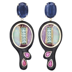 MAIKO NAGAYAMA Ruby Jet and Other Multi-Color Gemstone Contemporary Earrings