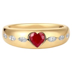Ruby Heart 14K (or 18k upon request) Marquise Diamond Band Ring