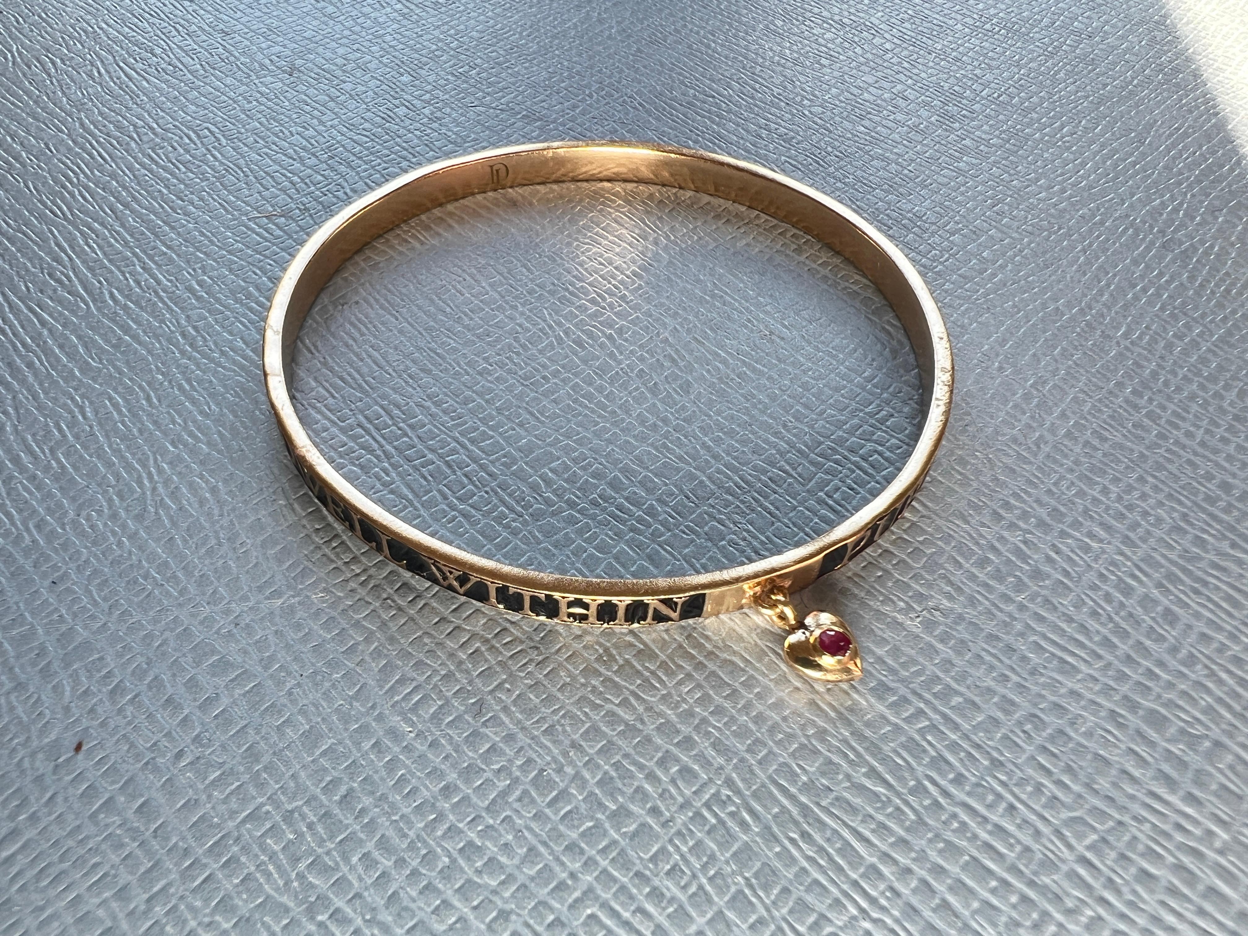 Women's Ruby Heart Bangle Bracelet Spiritual Black Enamel For Sale