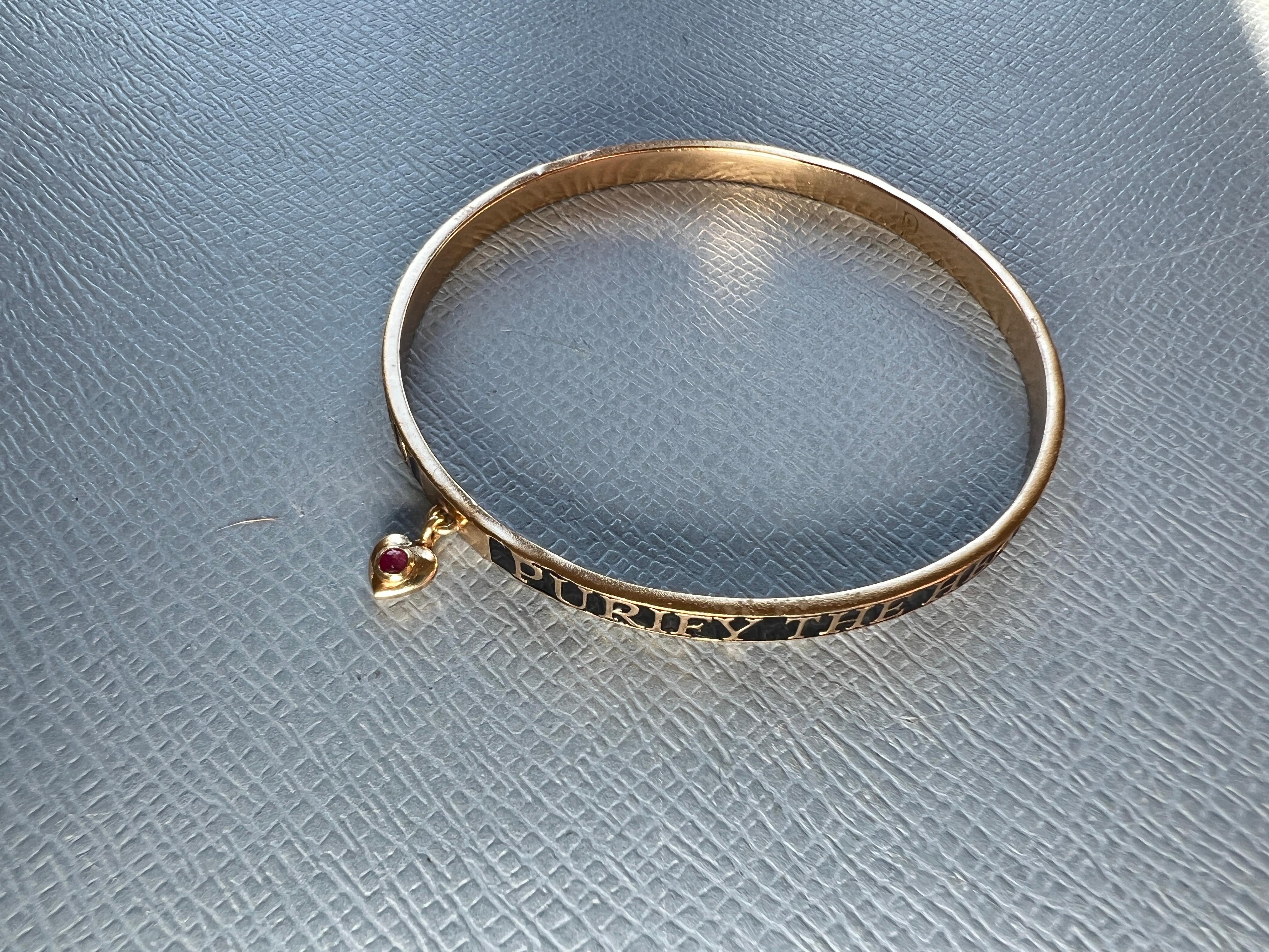 Ruby Heart Bangle Bracelet Spiritual Black Enamel For Sale 2