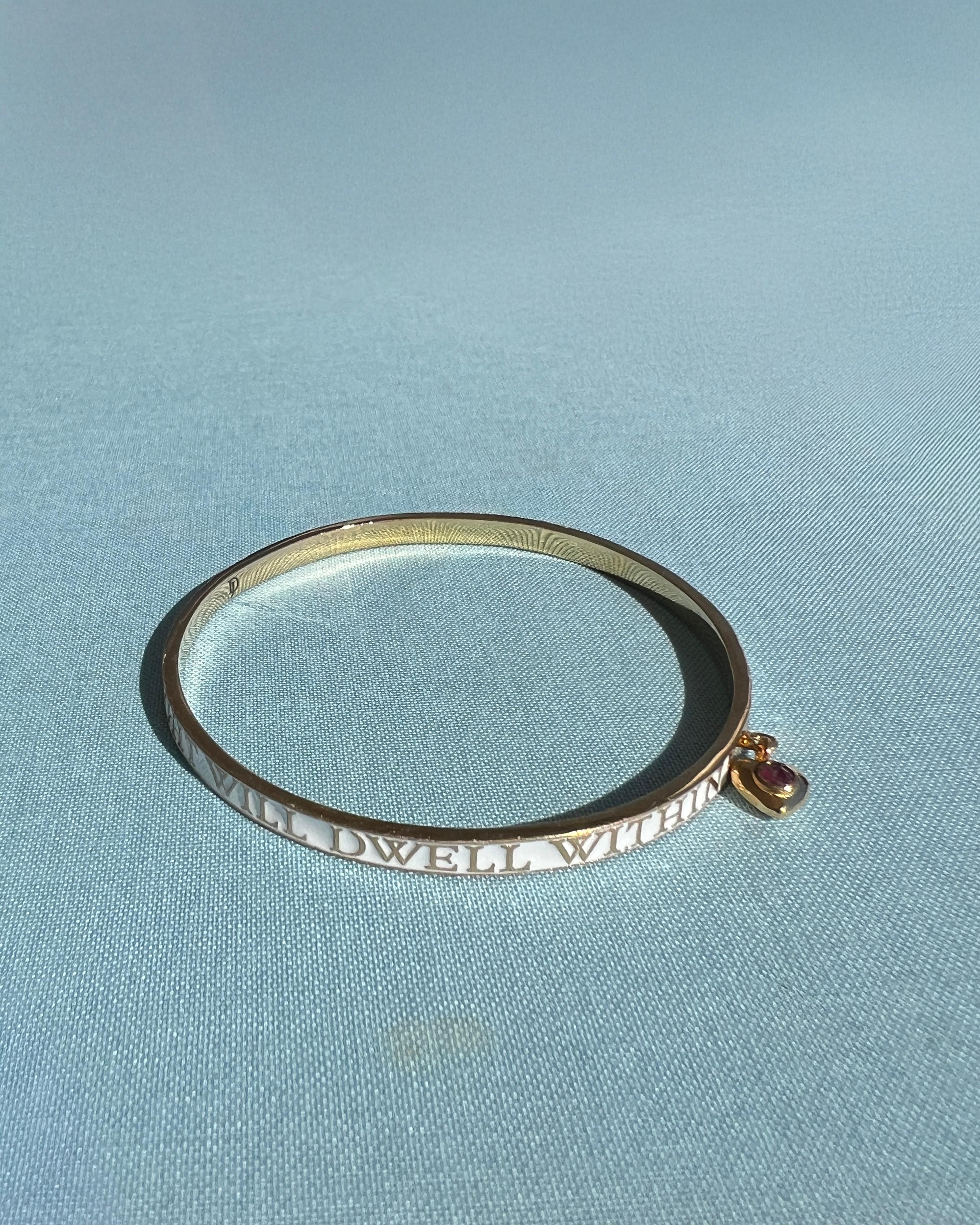 Victorian Ruby Heart Bangle Bracelet White Enamel For Sale