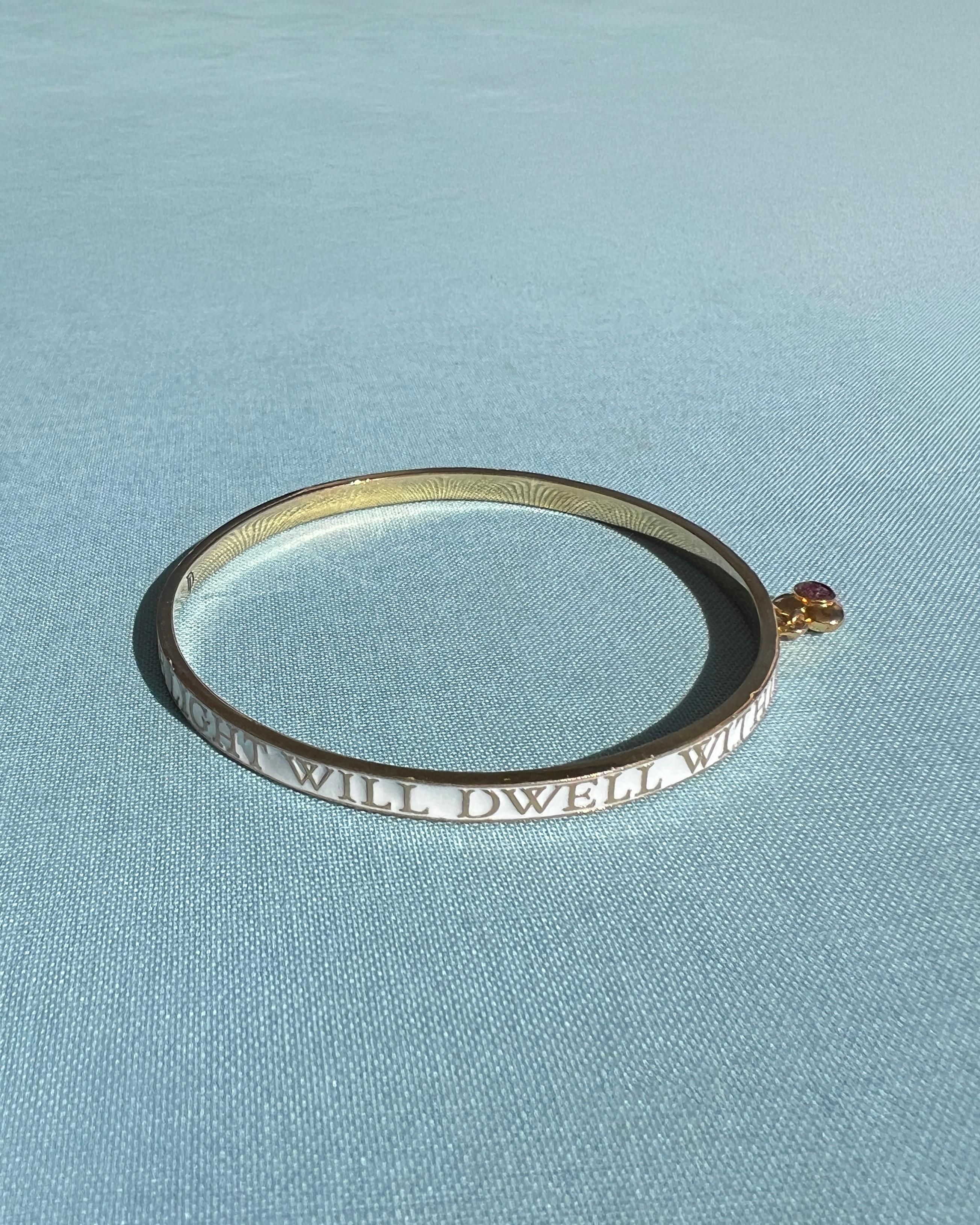 Ruby Heart Bangle Bracelet White Enamel In New Condition For Sale In Los Angeles, CA