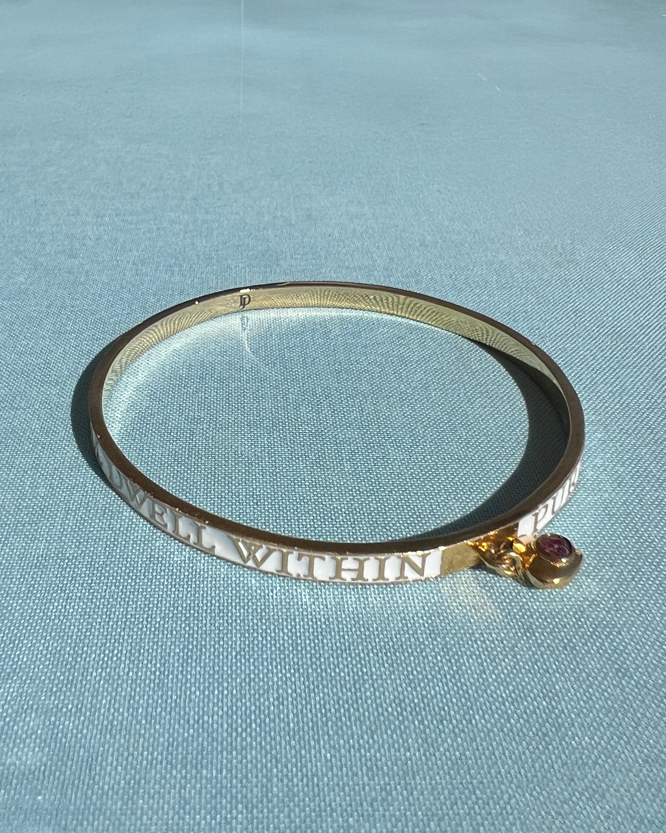 Women's Ruby Heart Bangle Bracelet White Enamel For Sale