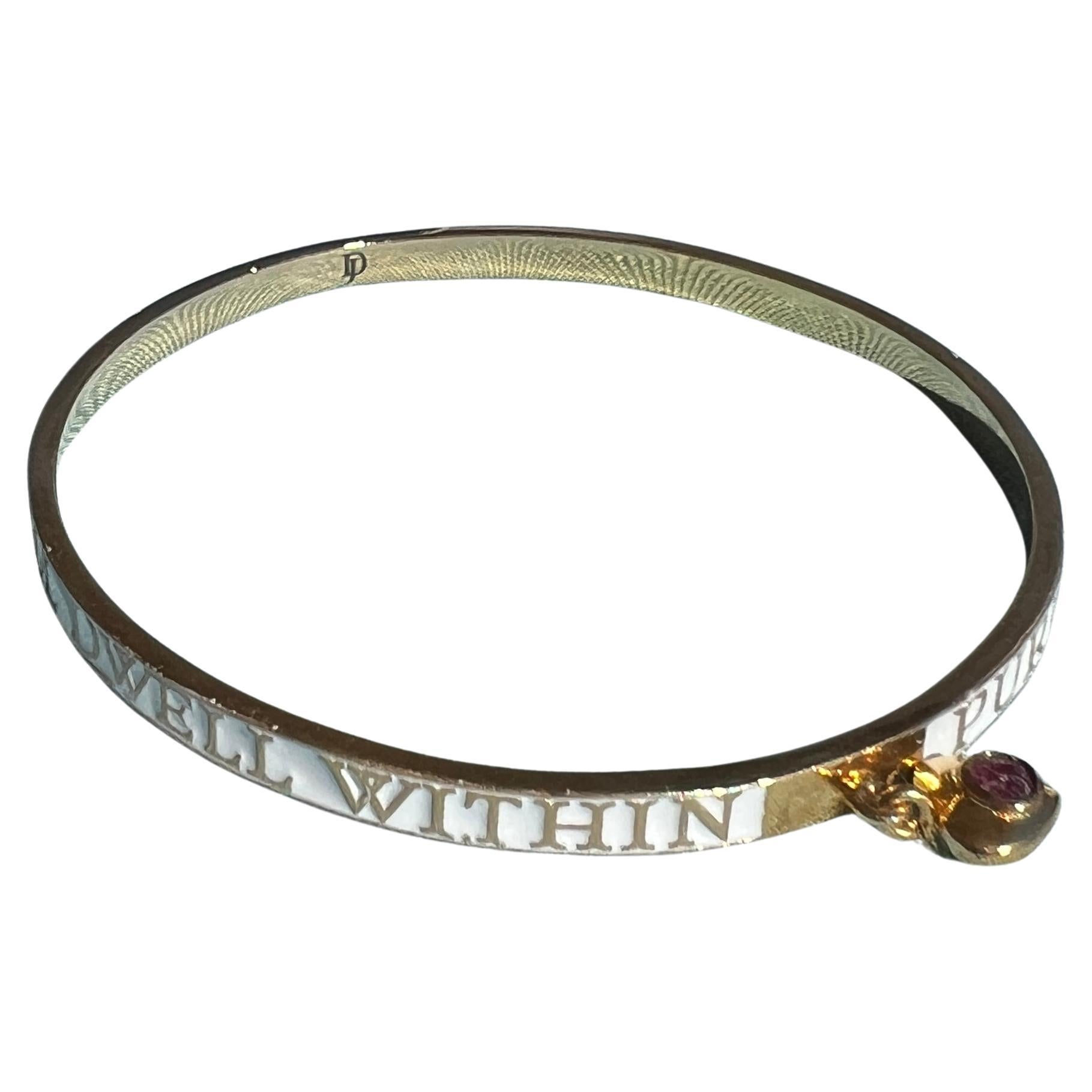 Ruby Heart Bangle Bracelet White Enamel For Sale