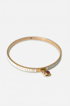 Ruby Heart Bangle Inscription White Enamel Gold Plated Spiritual J Dauphin