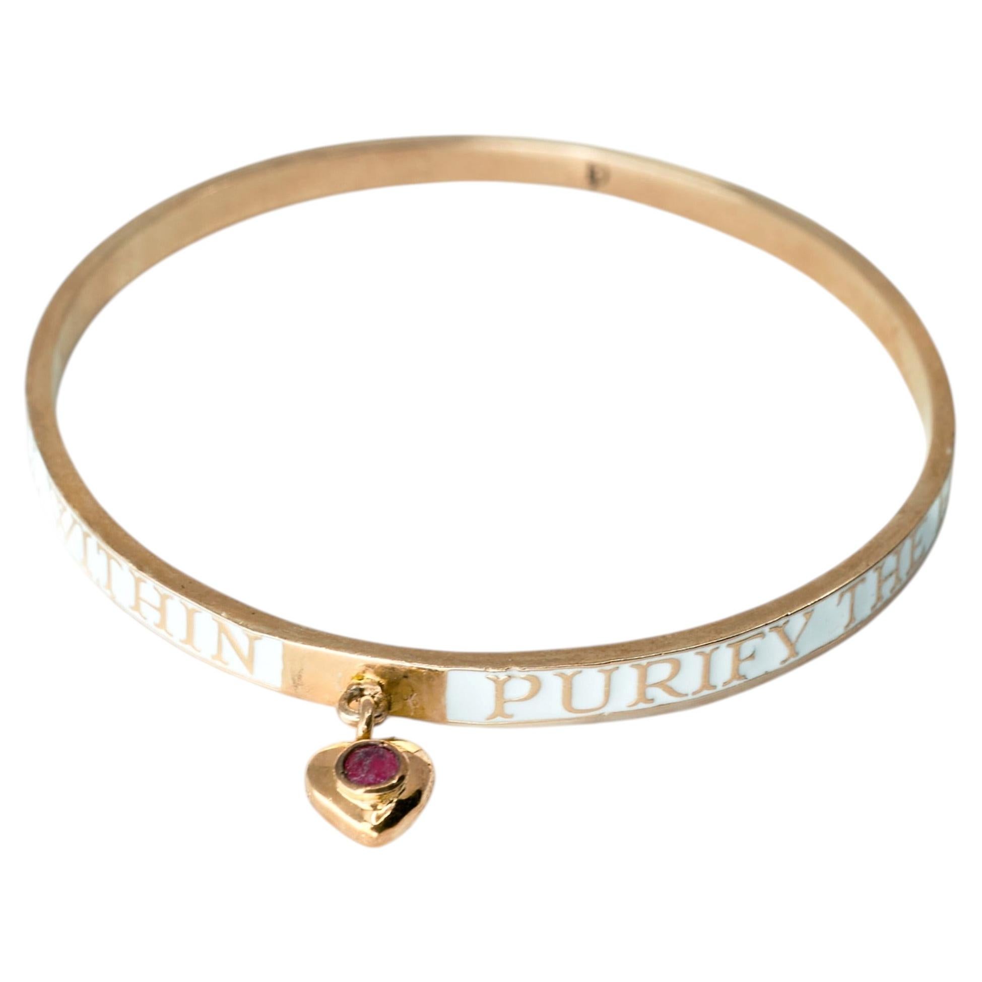 Brazalete «Ruby Heart» con inscripción, esmalte blanco, chapado en oro, espiritual, J Dauphin en venta