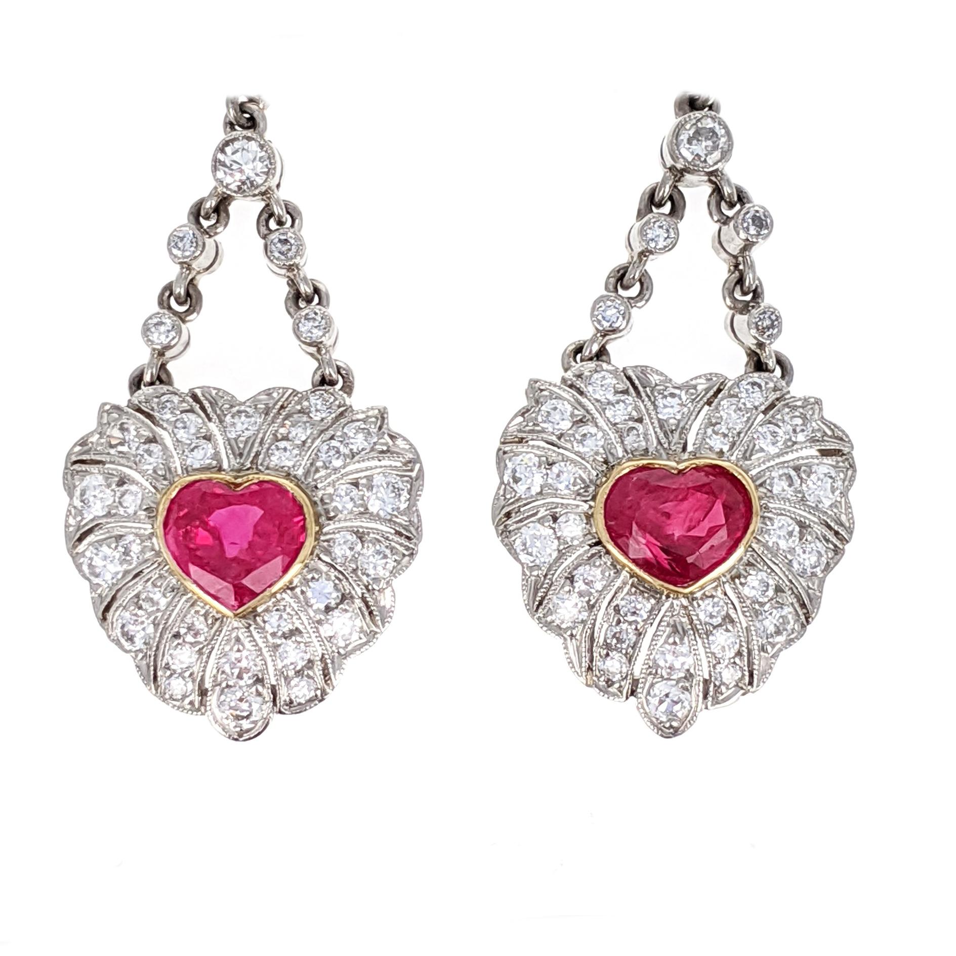 ruby heart dangle earrings