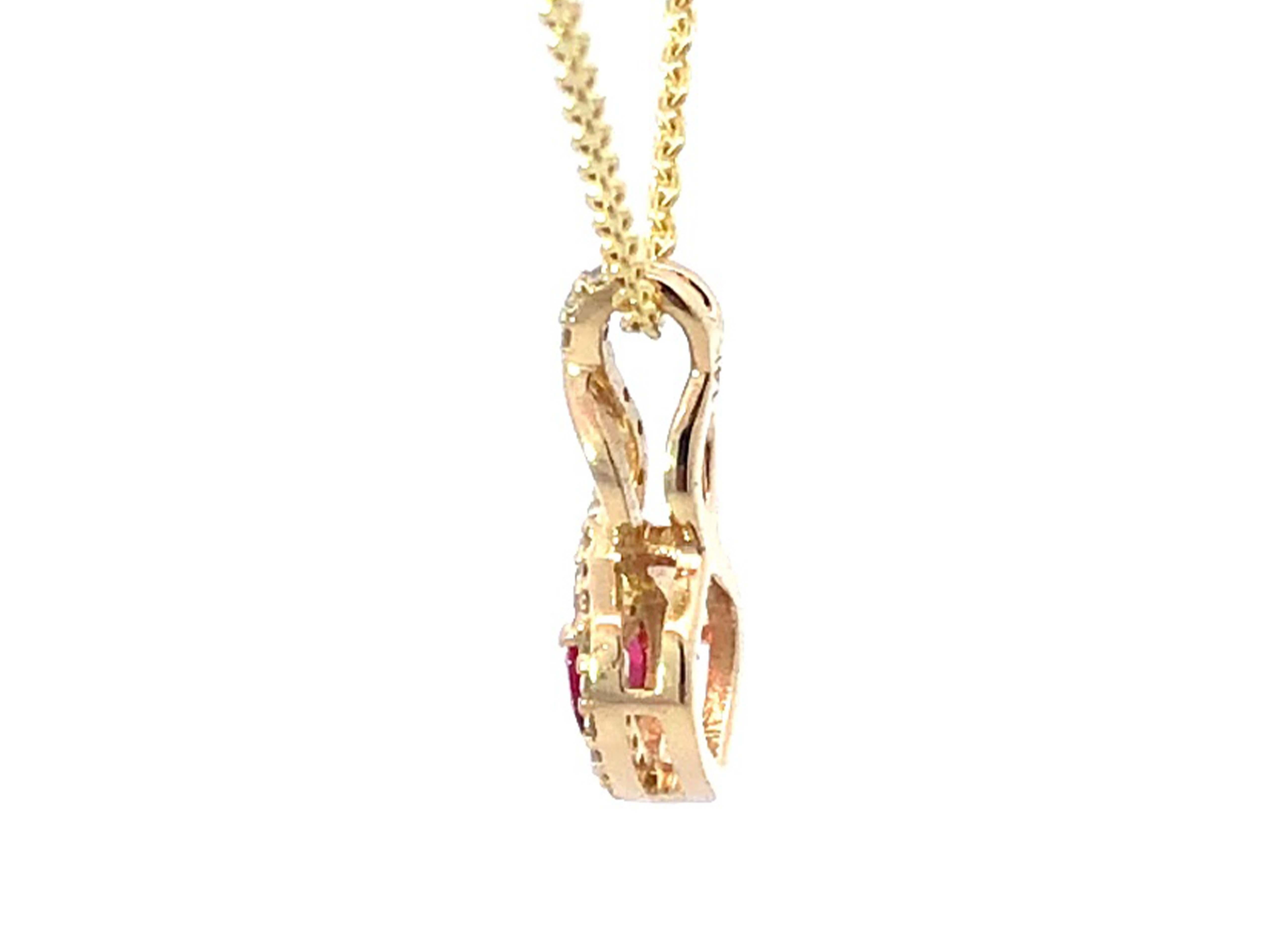 Heart Cut Ruby Heart Diamond Twist Necklace in 14k Yellow Gold For Sale