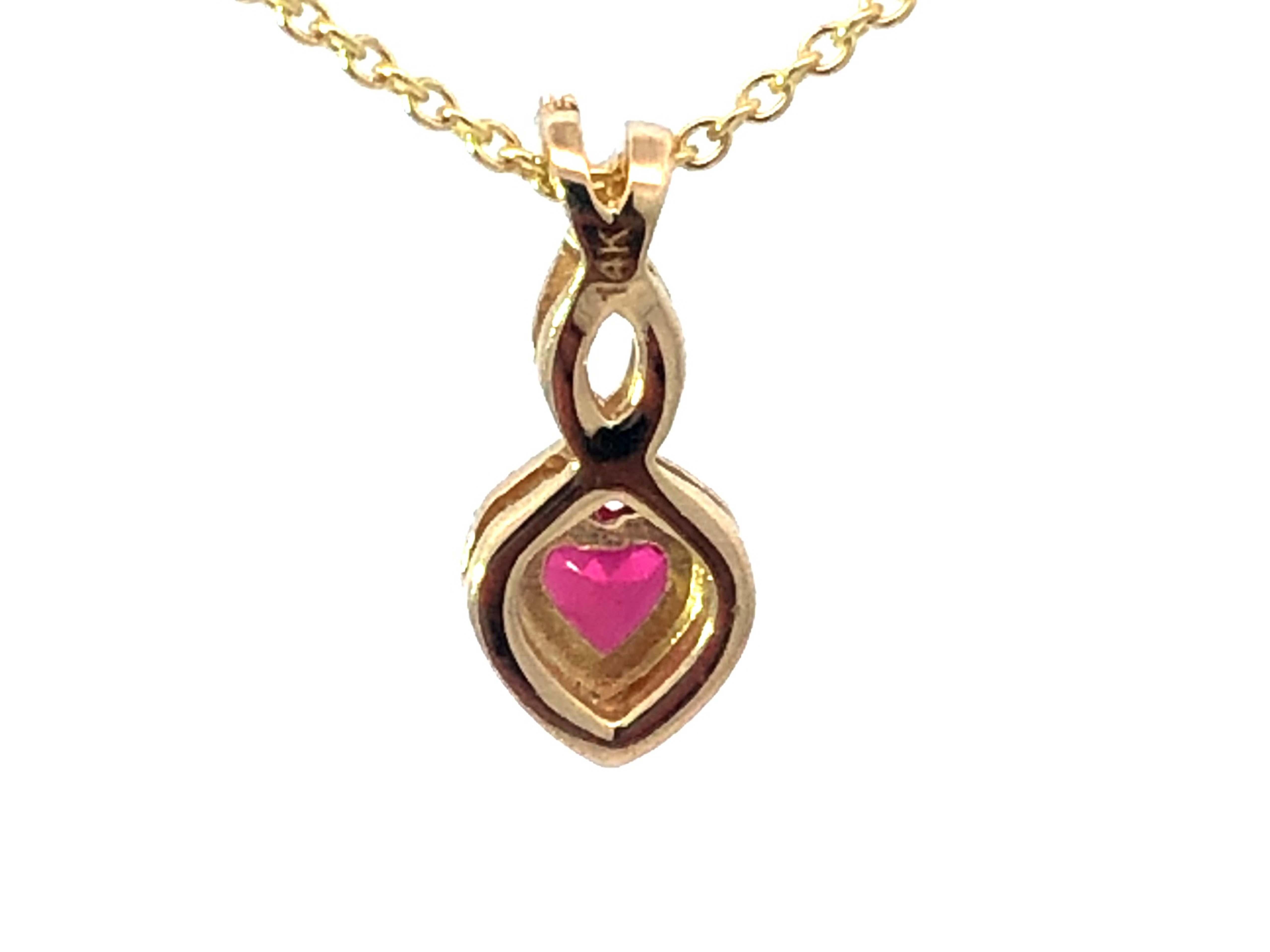Women's Ruby Heart Diamond Twist Necklace in 14k Yellow Gold For Sale