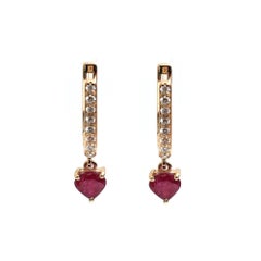 Ruby Heart Drop Earrings in 18K Yellow Gold