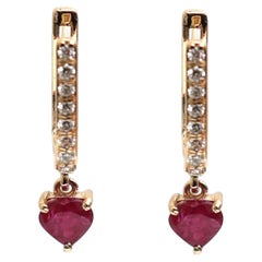 Ruby Heart Drop Earrings in 18K Yellow Gold