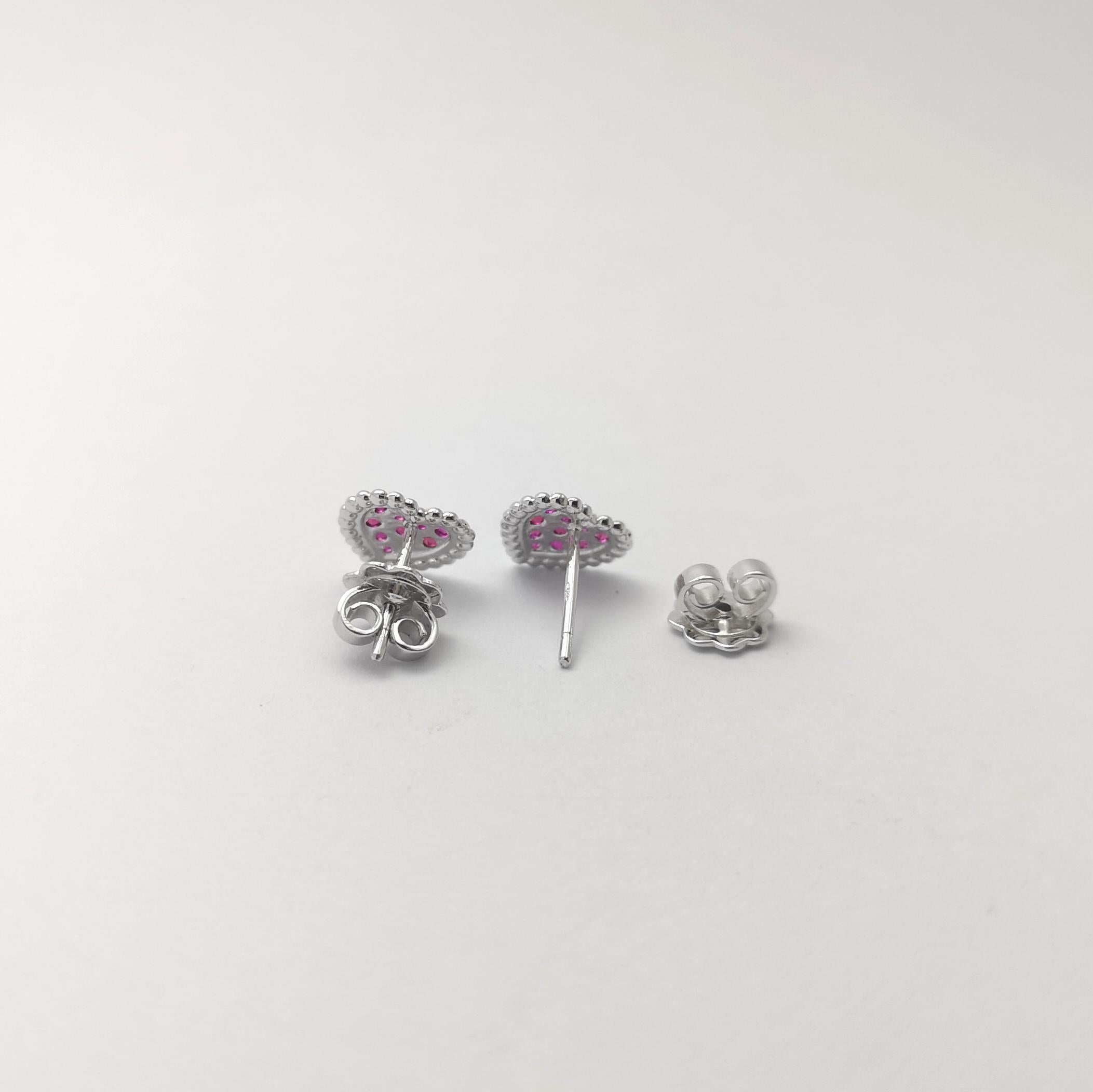 Ruby Heart Earrings set in 18K White Gold Settings For Sale 1