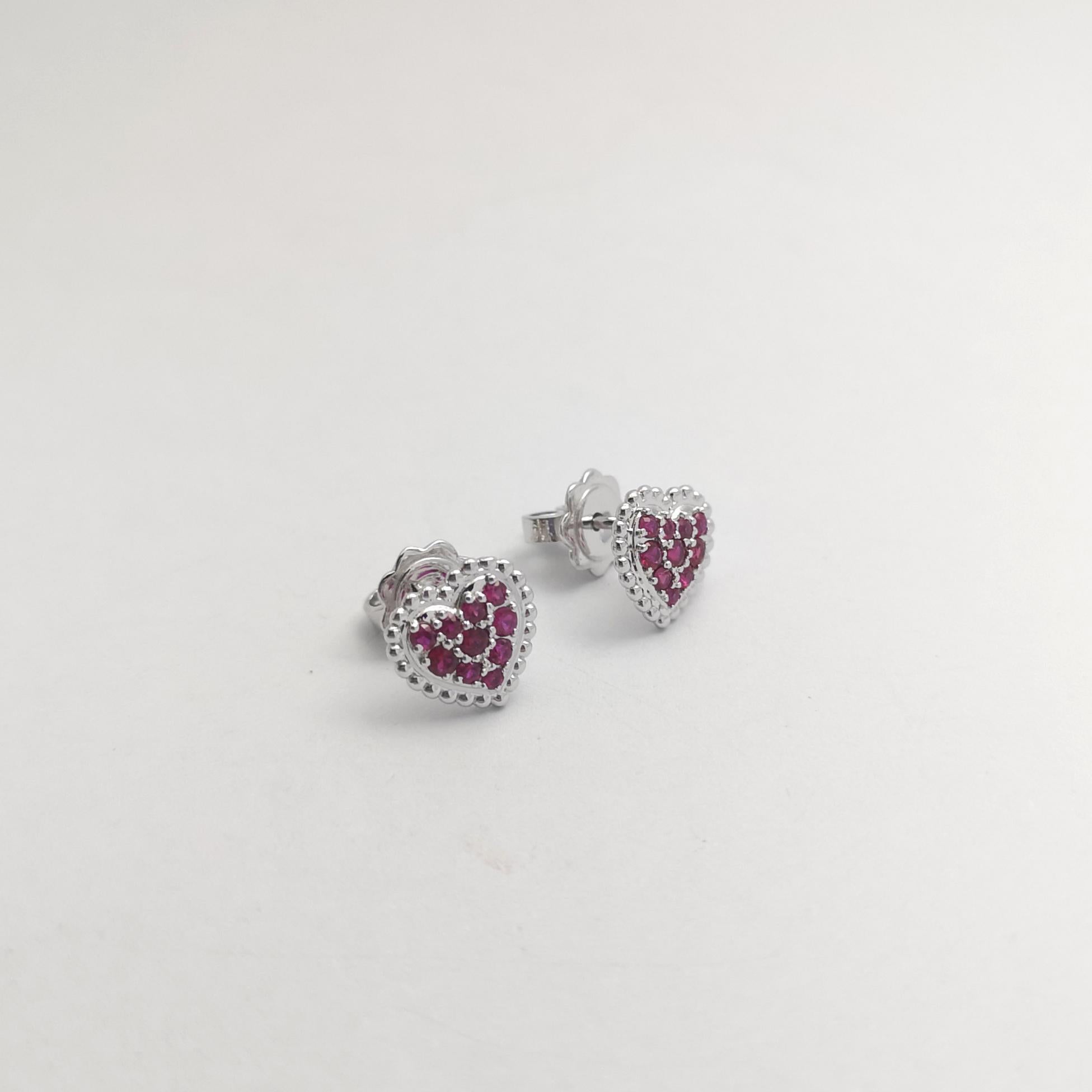 Ruby Heart Earrings set in 18K White Gold Settings For Sale 2