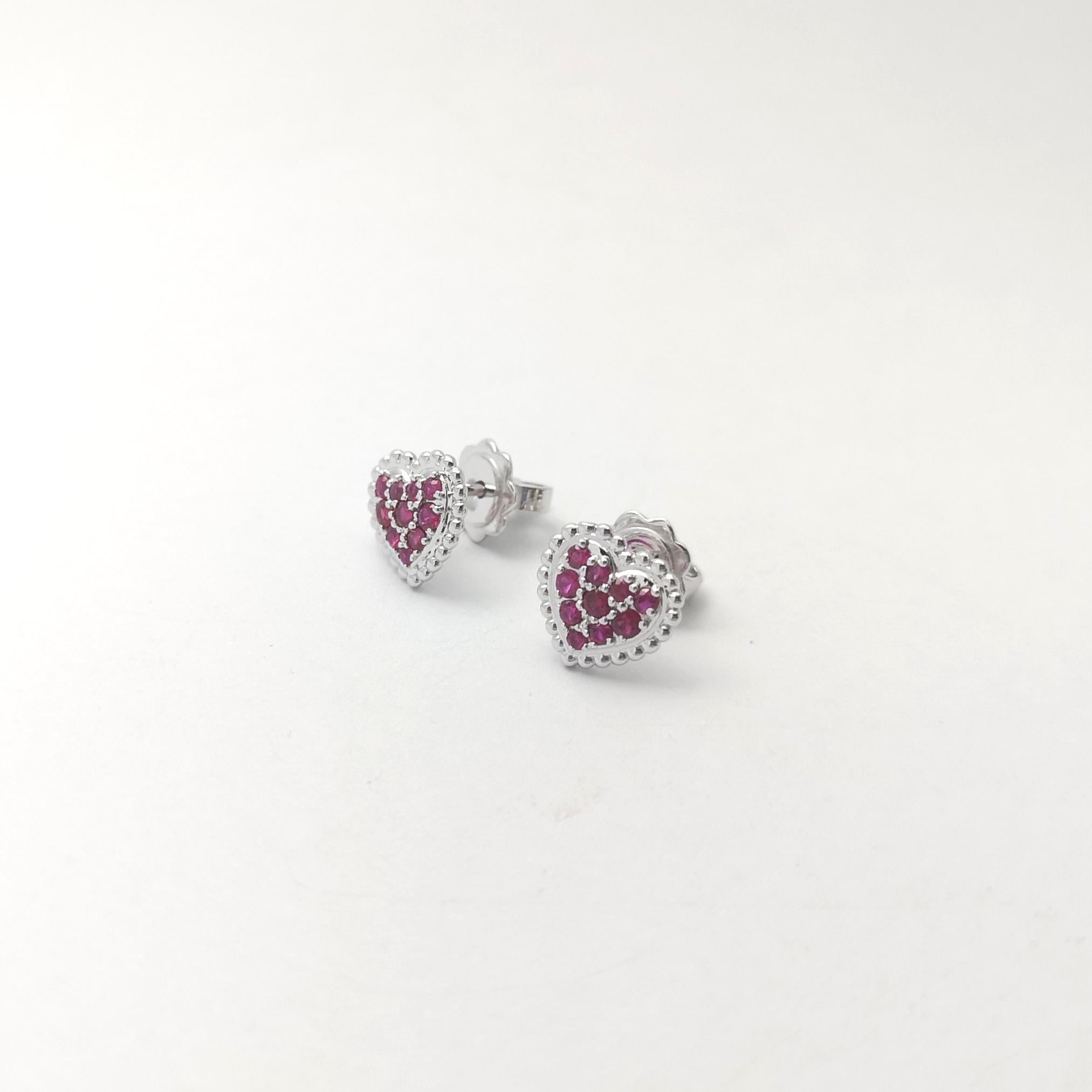 Ruby Heart Earrings set in 18K White Gold Settings For Sale 3