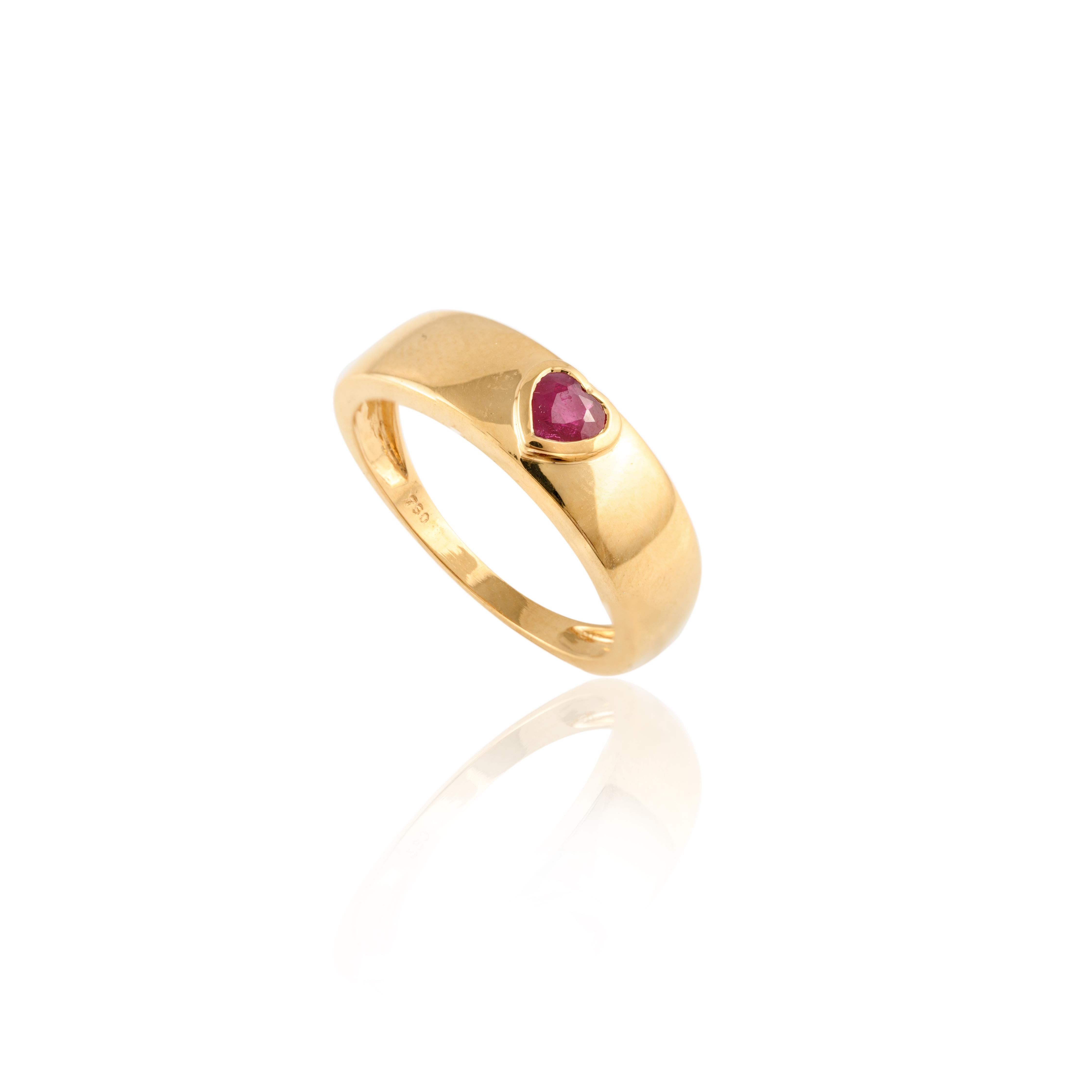 For Sale:  Dainty Heart Cut Ruby Mens Ring in 18k Solid Yellow Gold, Signet Ring for Her 2