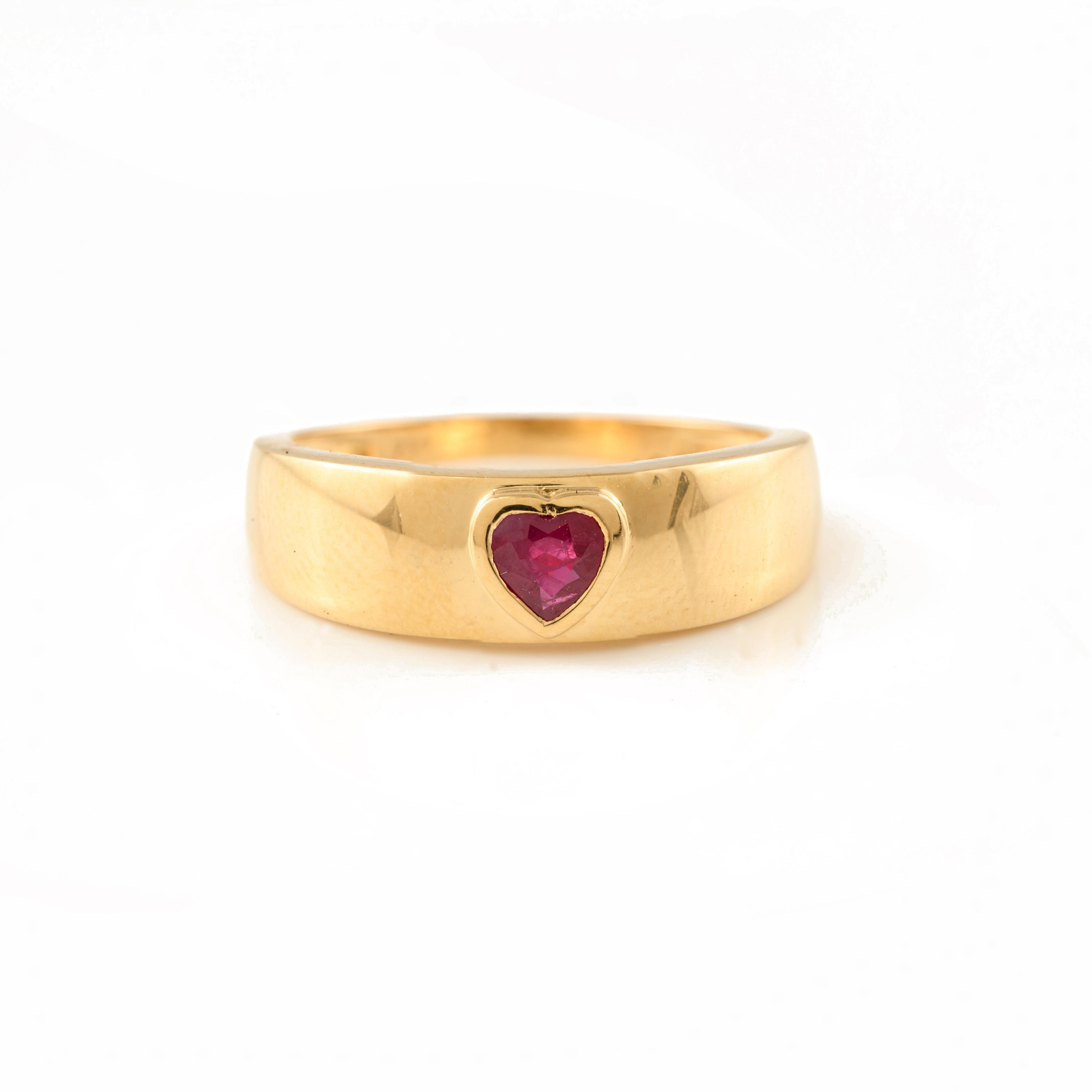 For Sale:  Dainty Heart Cut Ruby Mens Ring in 18k Solid Yellow Gold, Signet Ring for Her 7