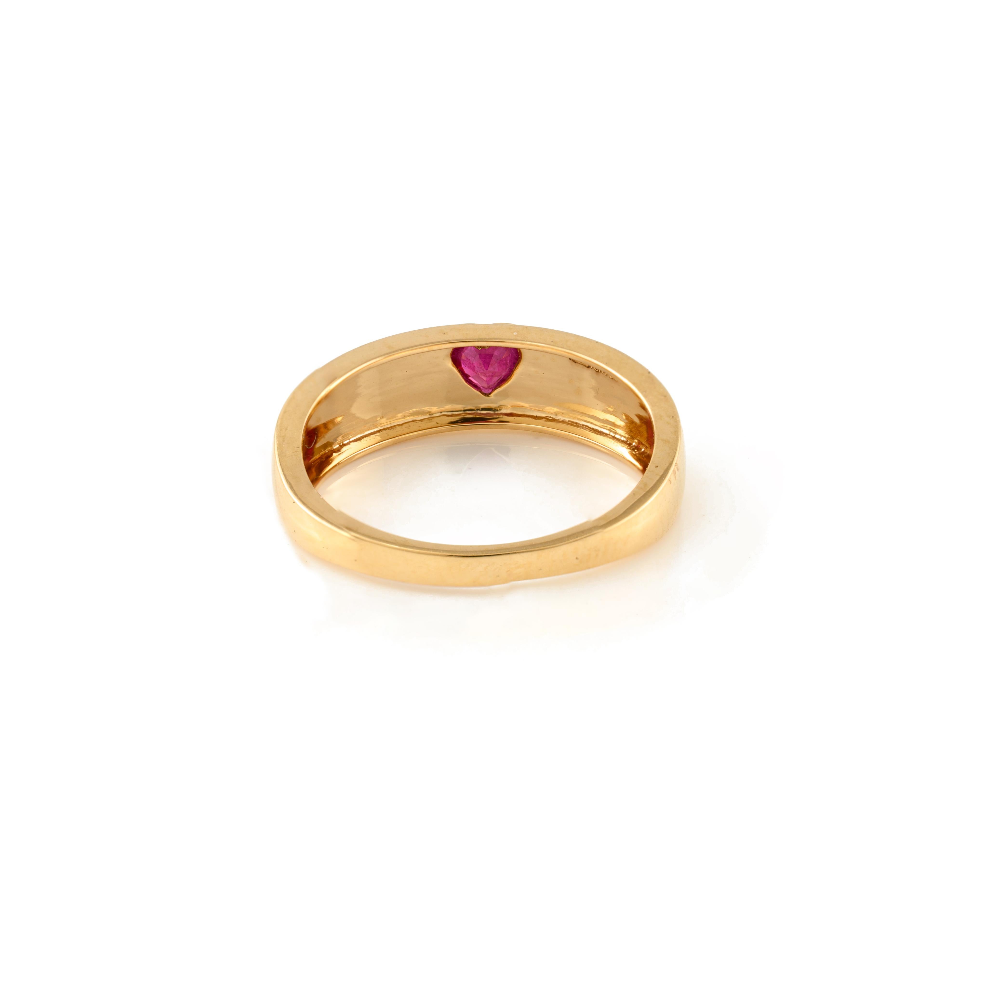 For Sale:  Dainty Heart Cut Ruby Mens Ring in 18k Solid Yellow Gold, Signet Ring for Her 9