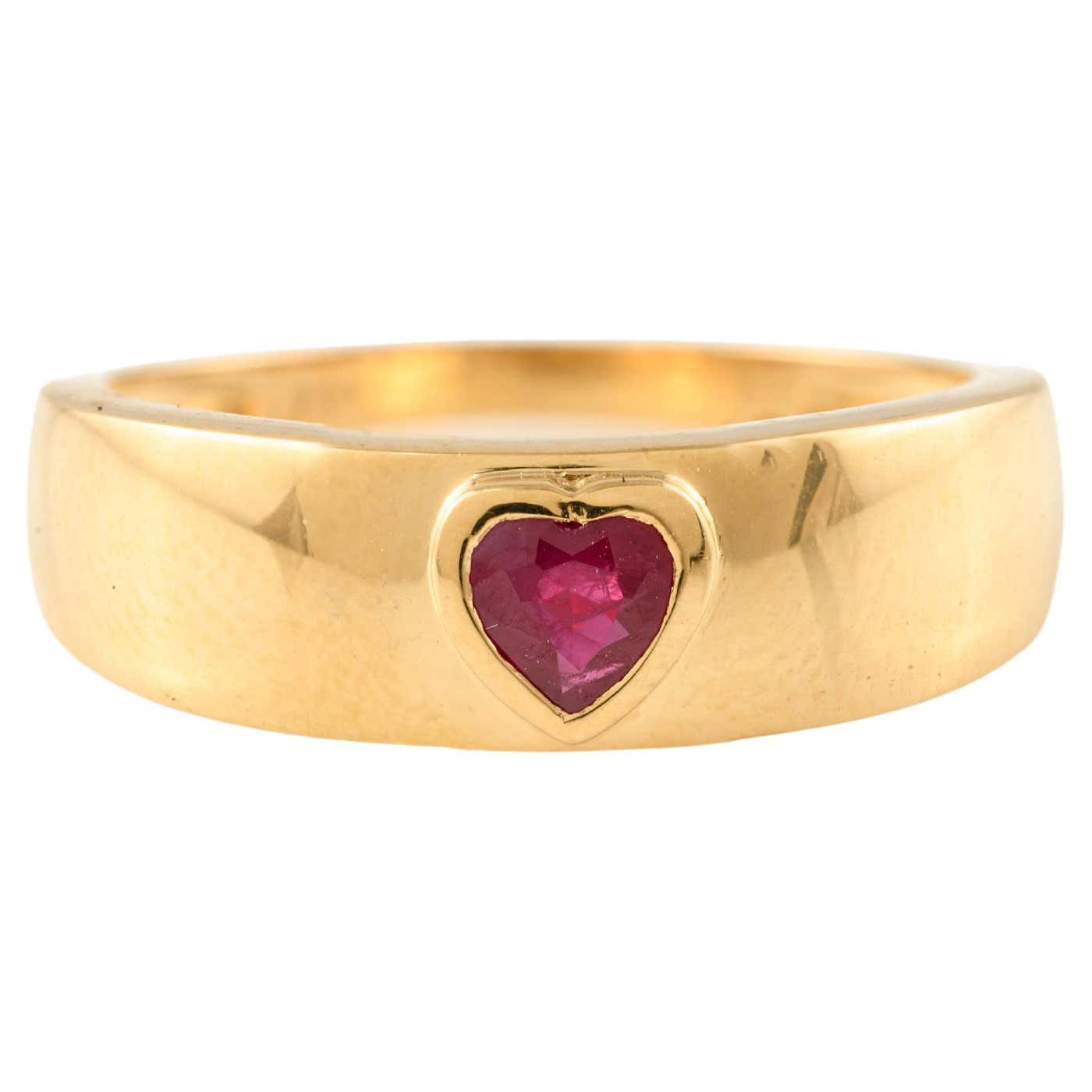 Customizable Dainty Heart Cut Ruby Mens Ring in 18k Solid Yellow Gold ...