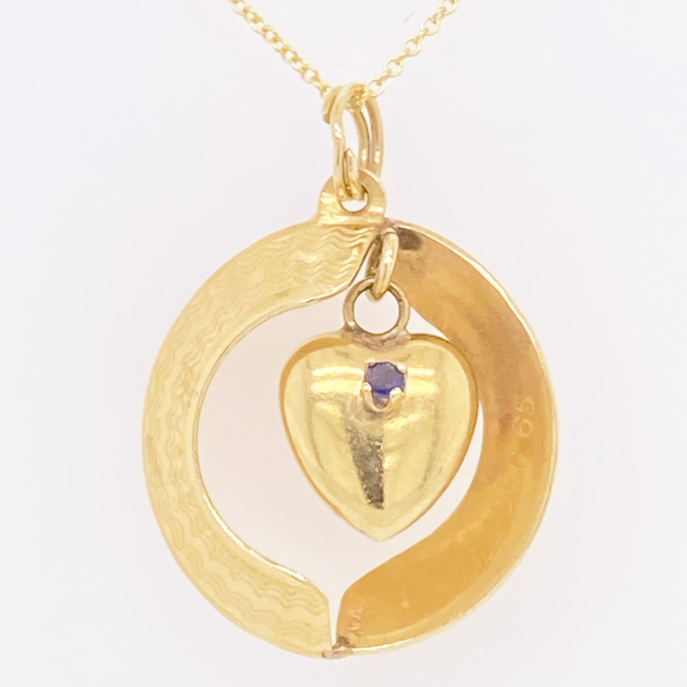 Ruby Heart Necklace, Sapphire Heart Pendant, Reversible, 14 Karat Yellow Gold In New Condition In Austin, TX