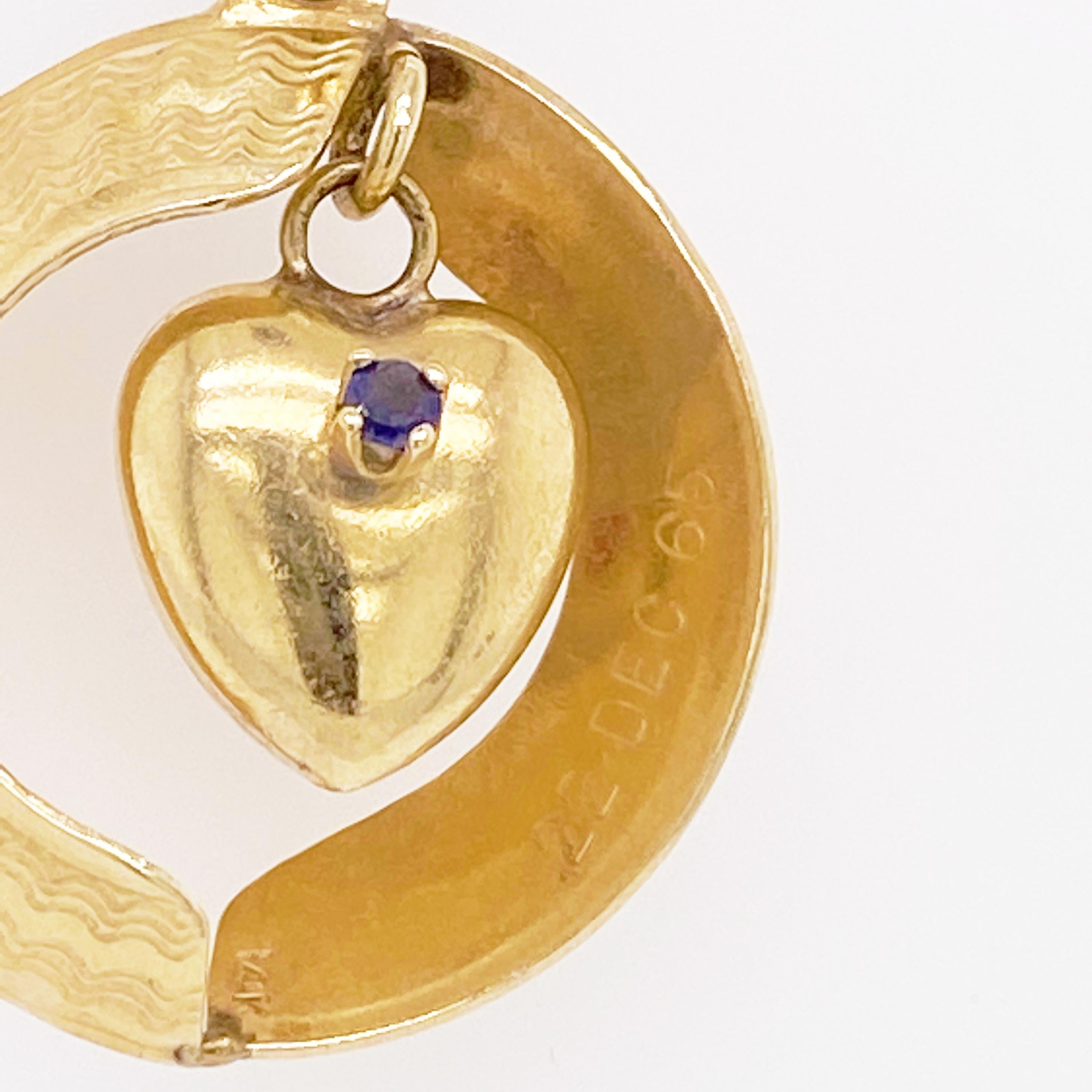 Ruby Heart Necklace, Sapphire Heart Pendant, Reversible, 14 Karat Yellow Gold 1