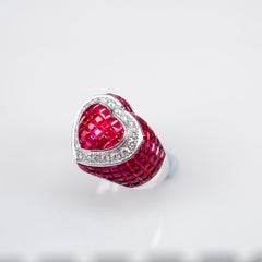18 Carat White Gold Ruby Diamond Heart Cocktail Ring