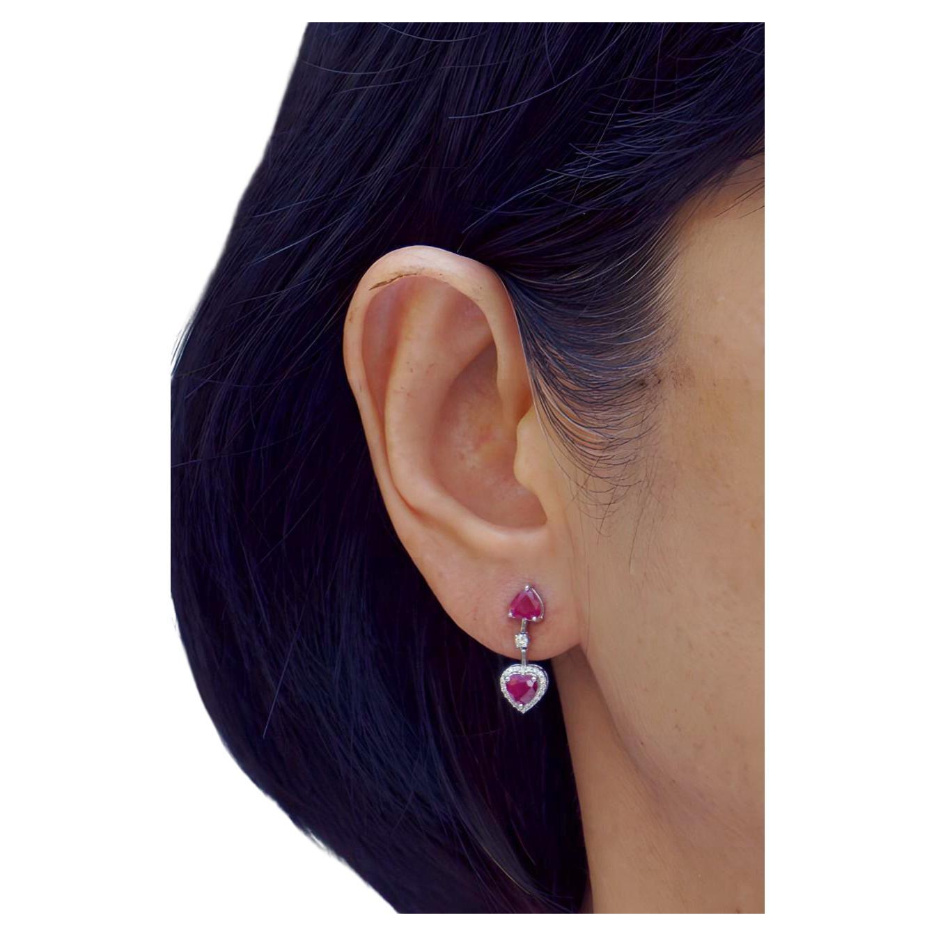 Ruby heart shape earrings For Sale