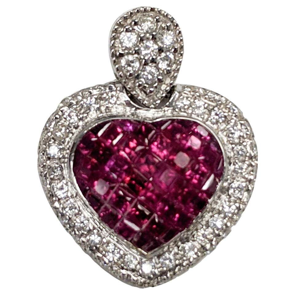 Ruby Pear-Shaped Pendant Necklace with Diamonds For Sale at 1stDibs ...