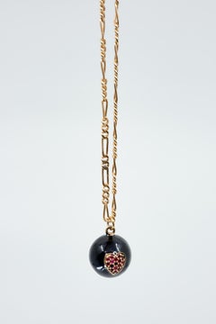 Ruby Heart Sphere Necklace Black Enamel Figaro Chain Gold Plated J Dauphin