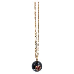 Ruby Heart Sphere Necklace Black Enamel Figaro Chain Gold Plated J Dauphin