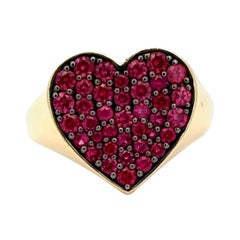 Ruby Heart Statement Ring 1.34 Carats 14 Karat Yellow Gold 4.4 Grams