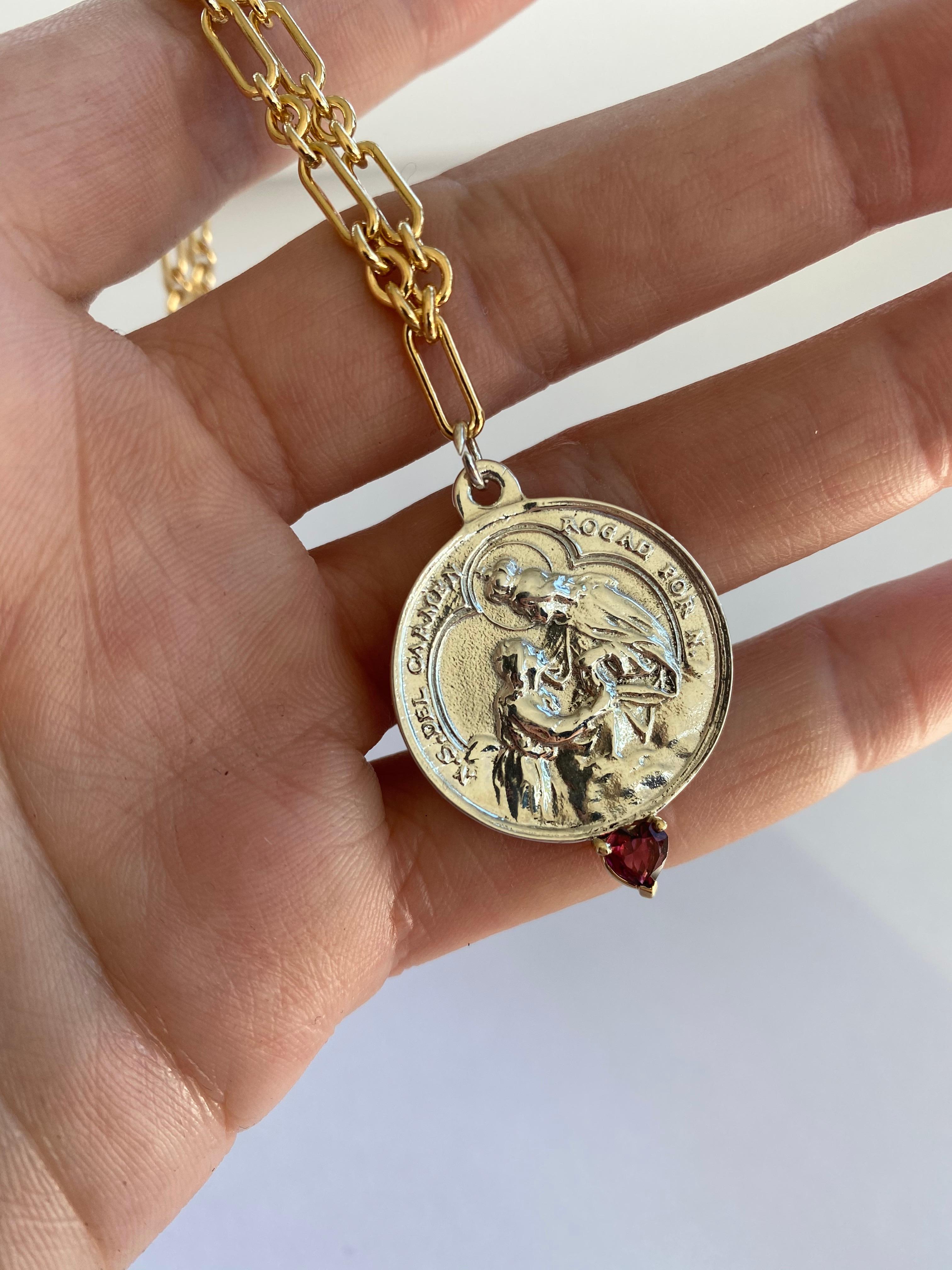 Halskette, Rubin Herz Jungfrau Maria Medaille Münze Silber Kette J Dauphin Damen im Angebot