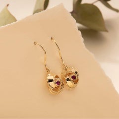 Ruby Hook Earrings in 14K Solid Yellow Gold