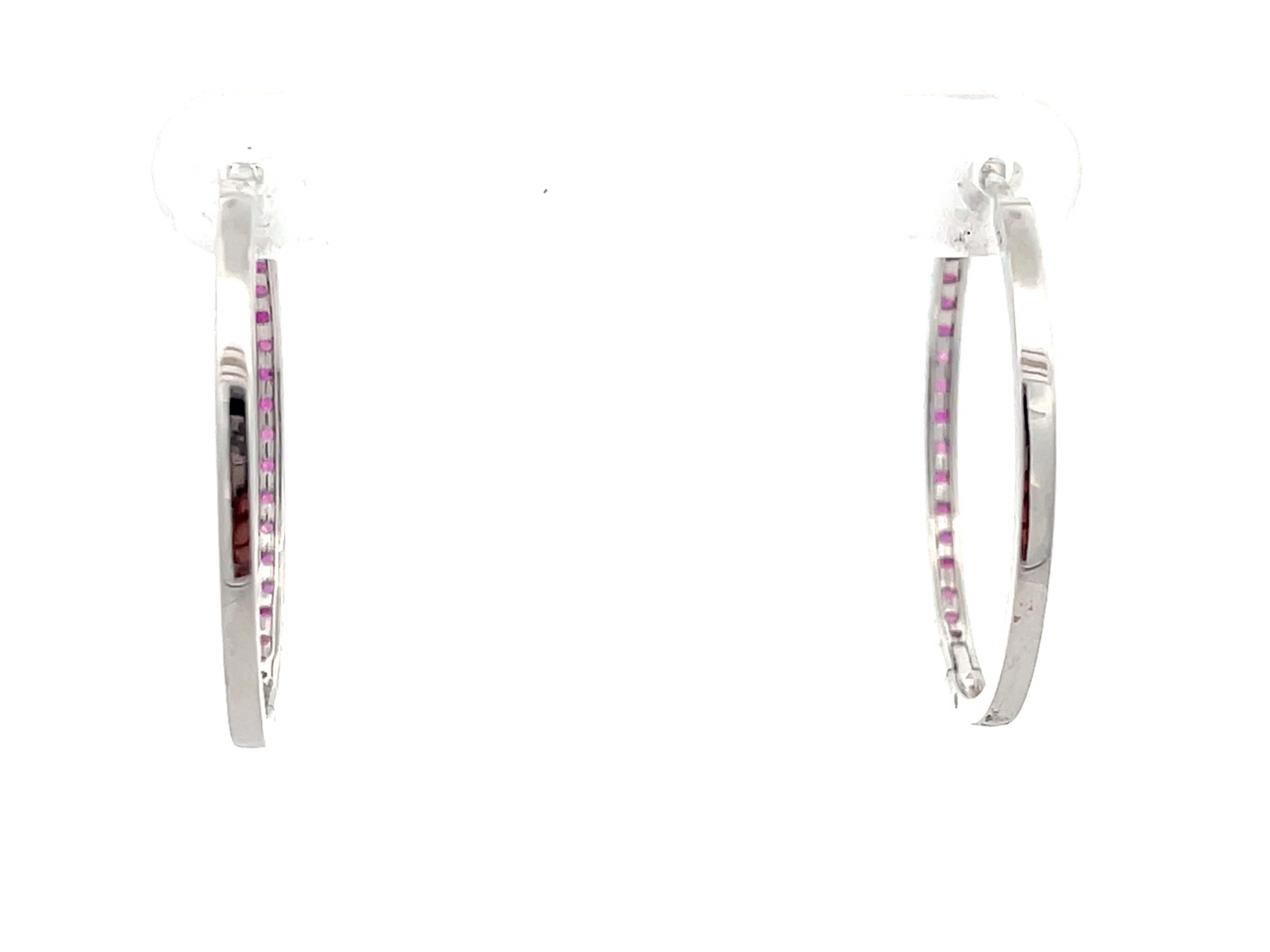 Ruby Hoop Earrings in 18k White Gold For Sale 2