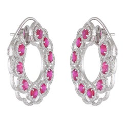 Natural 7.15cts Ruby & 3.25cts Diamond Hoop Earrings in 18 carat Gold