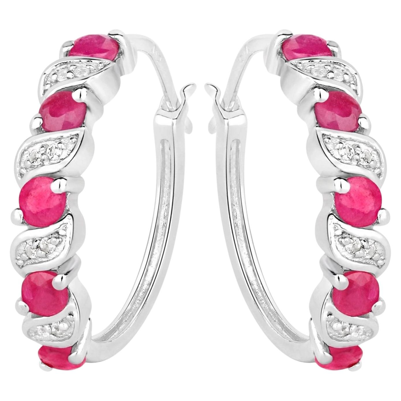 Boucles d'oreilles Ruby avec Topaze Blanche 1.36 Carats Argent Sterling en vente