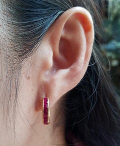 Ruby Huggies/Hoop Earrings Set in 18 Karat Gold Settings