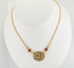 Ruby Intaglio Cameo Pendant Necklace 14K Gold