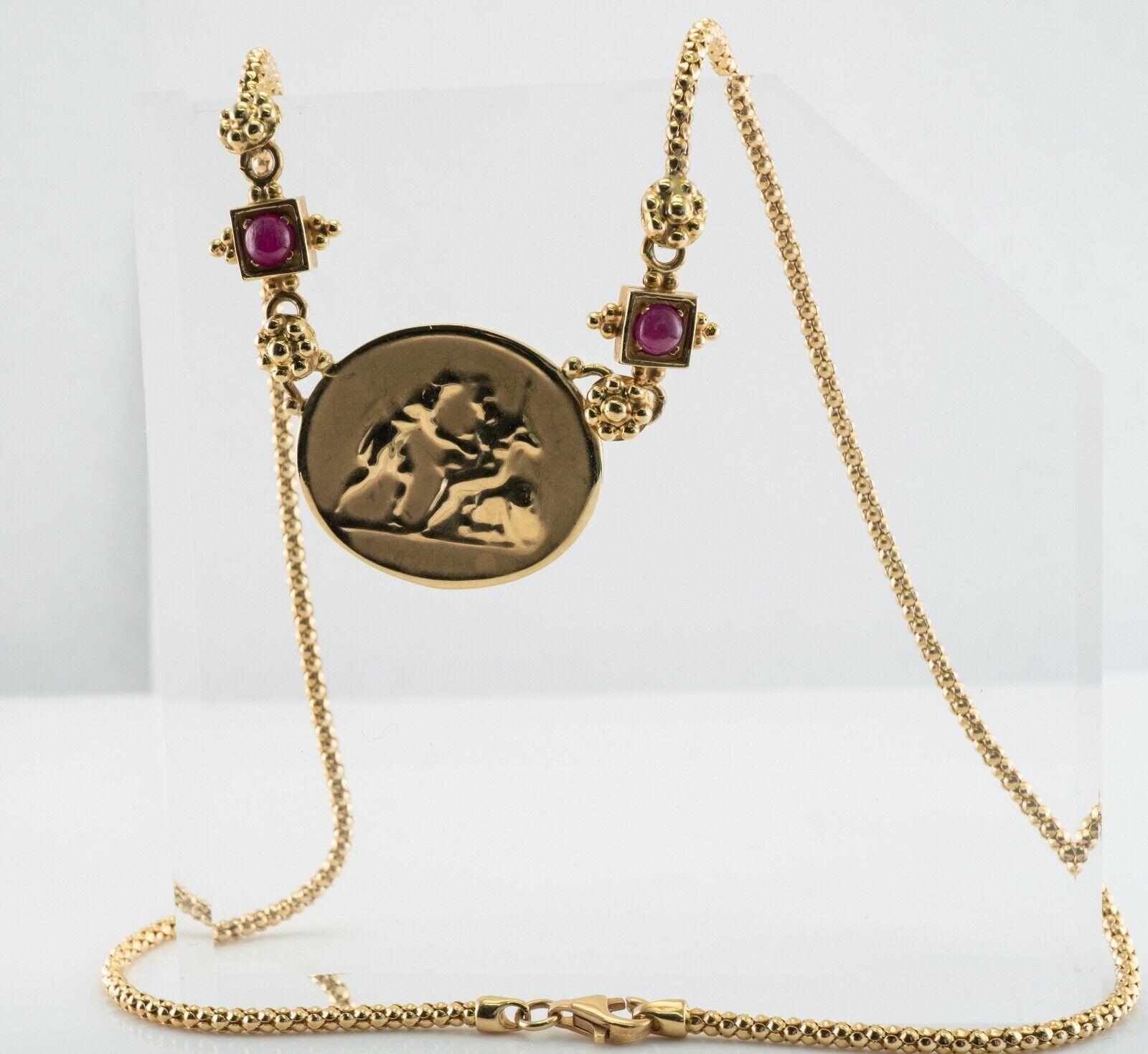 Cabochon Ruby Intaglio Cameo Pendant Necklace 14K Gold For Sale