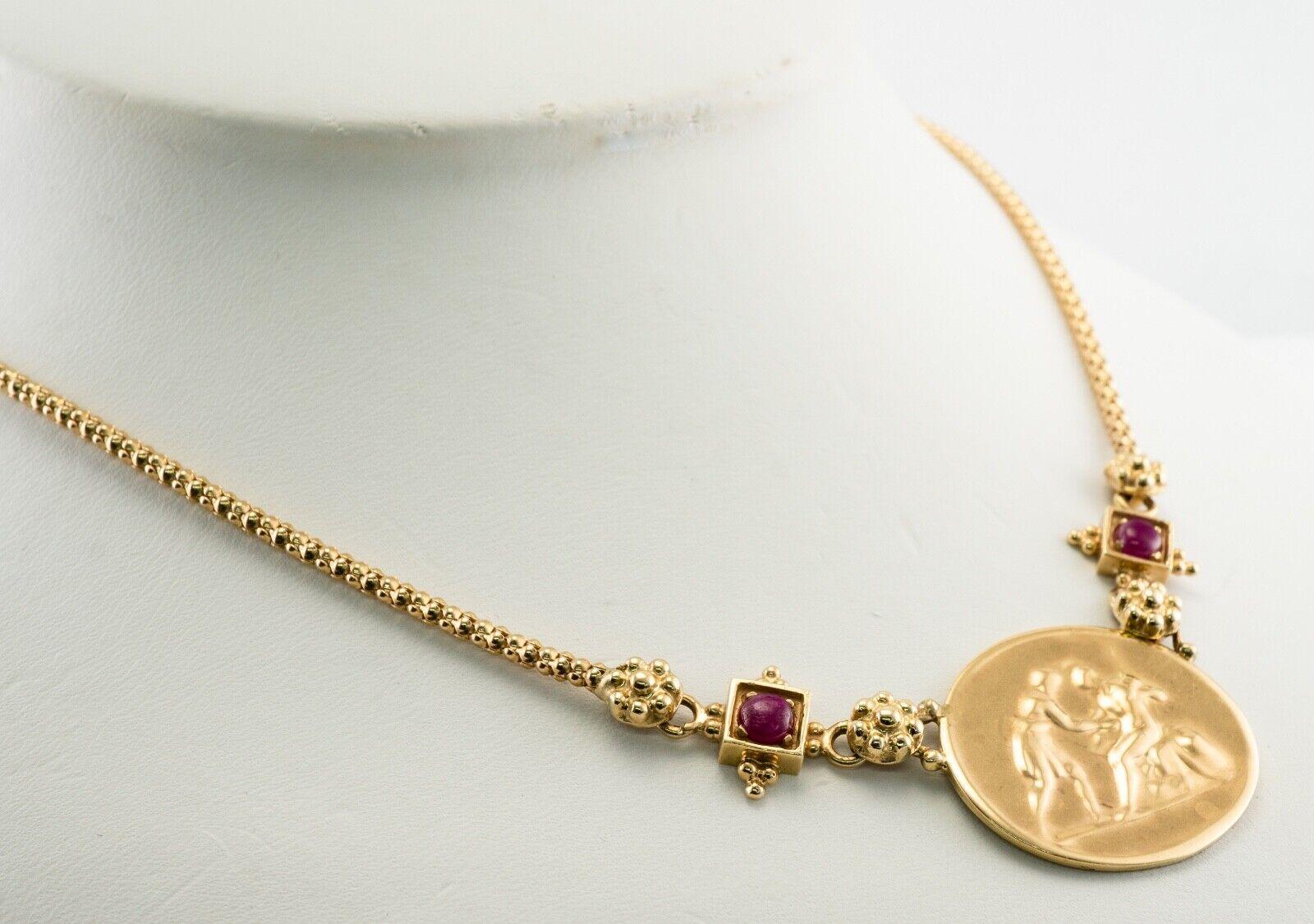 Ruby Intaglio Cameo Pendant Necklace 14K Gold In Good Condition For Sale In East Brunswick, NJ