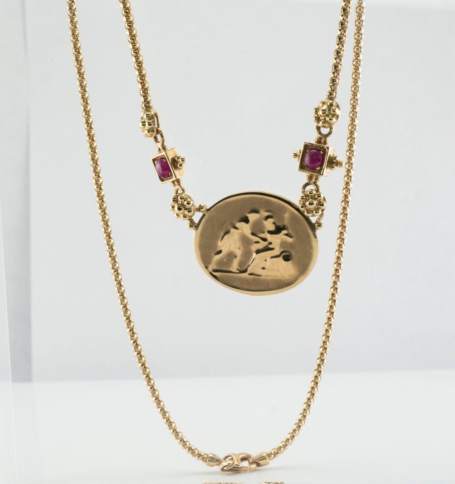 Women's Ruby Intaglio Cameo Pendant Necklace 14K Gold For Sale